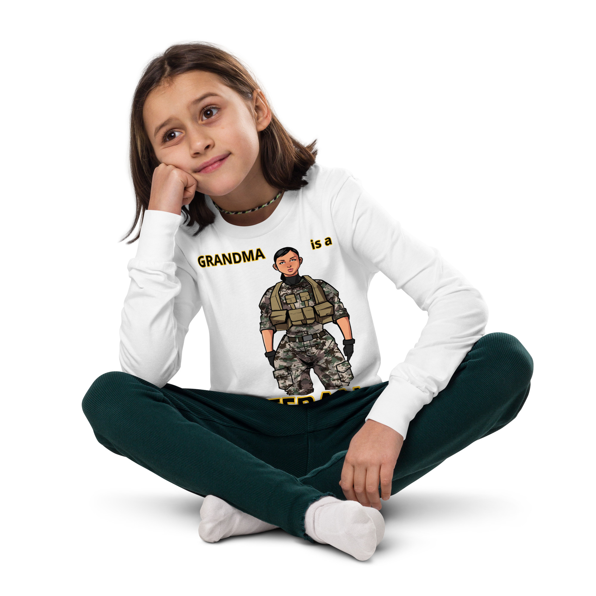 GRANDMA IS A VETERAN TOO FIFE Youth Long Sleeve Tee - Image 8