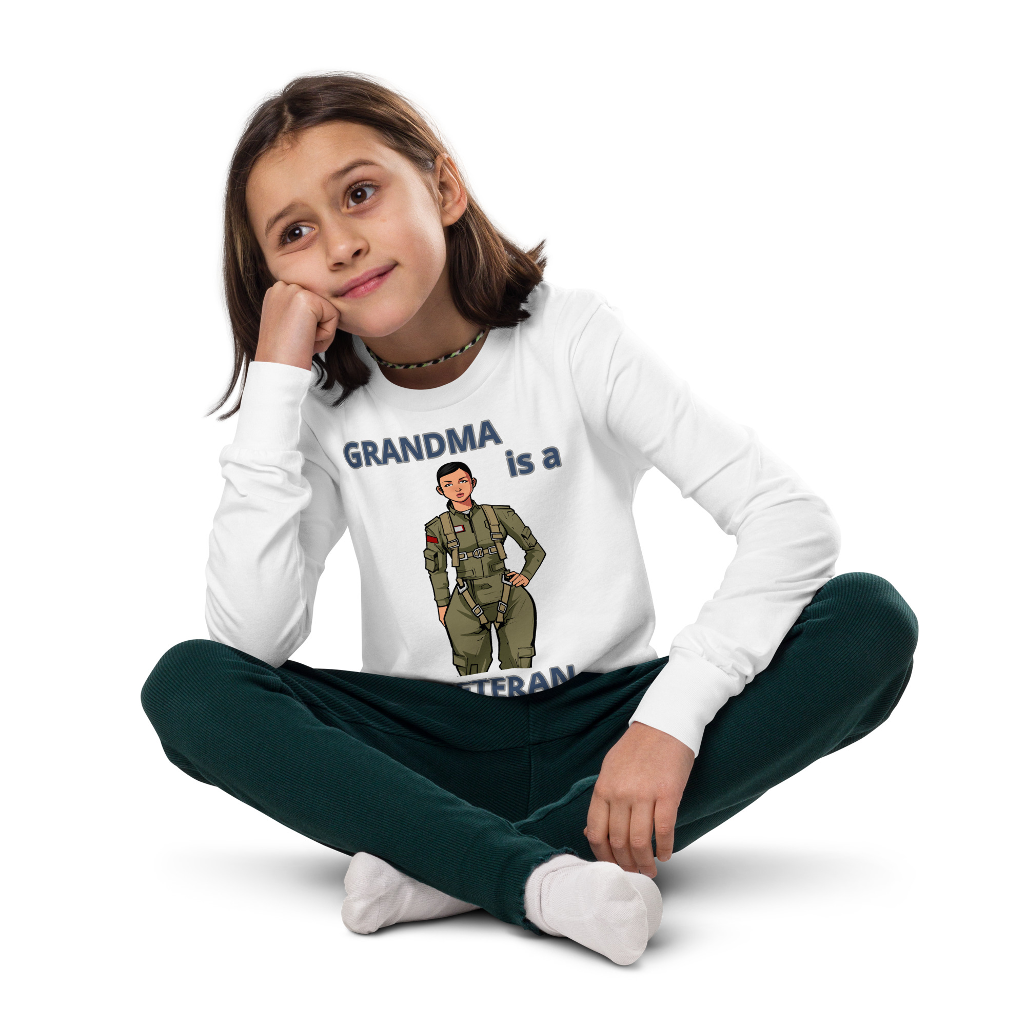 GRANDMA IS A VETERAN TOO FIFE Youth Long Sleeve Tee - Image 8