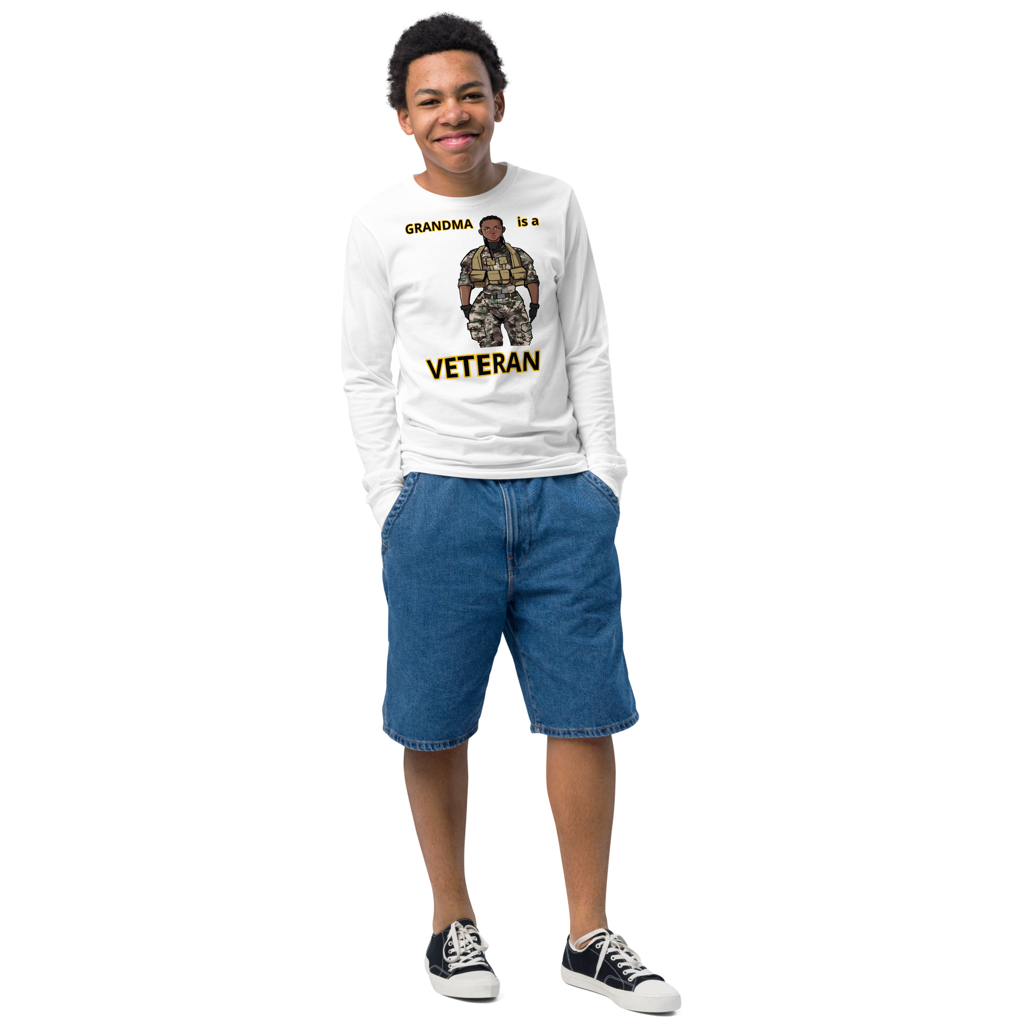 GRANDMA IS A VETERAN TOO FIFE Youth Long Sleeve Tee - Image 7
