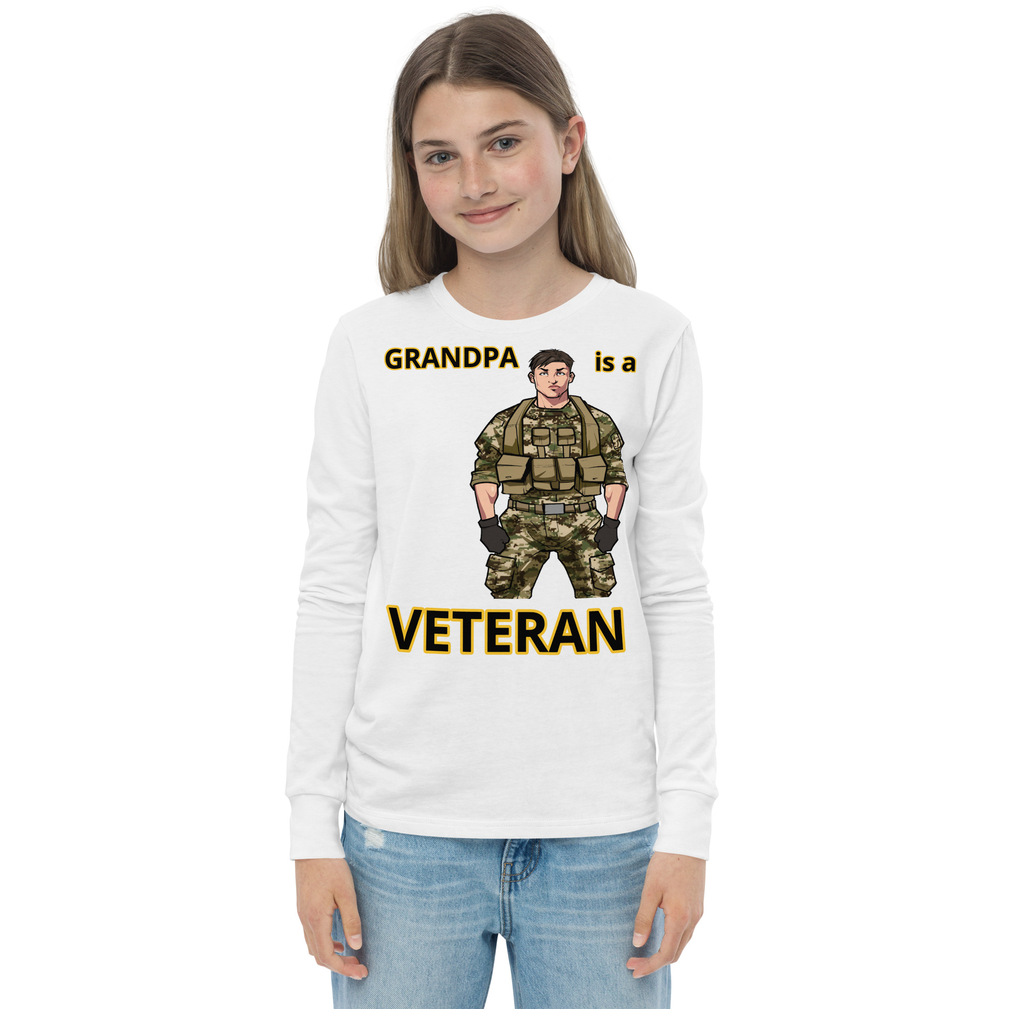 GRANDPA IS A VETERAN TOO FIFE Youth Long Sleeve Tee - Image 13