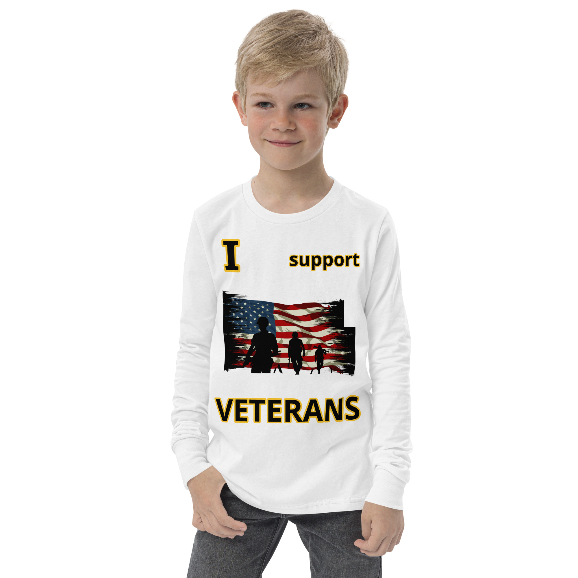 I SUPPORT VETERANS TOO FIFE Youth Long Sleeve Tee - Image 9