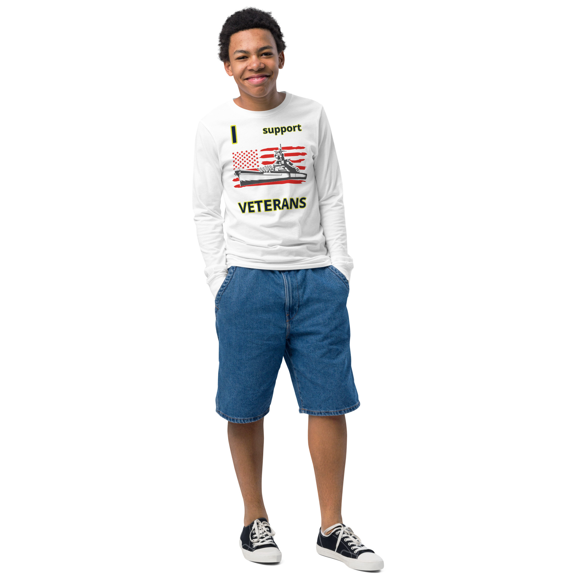 I SUPPORT VETERANS TOO FIFE Youth Long Sleeve Tee - Image 7