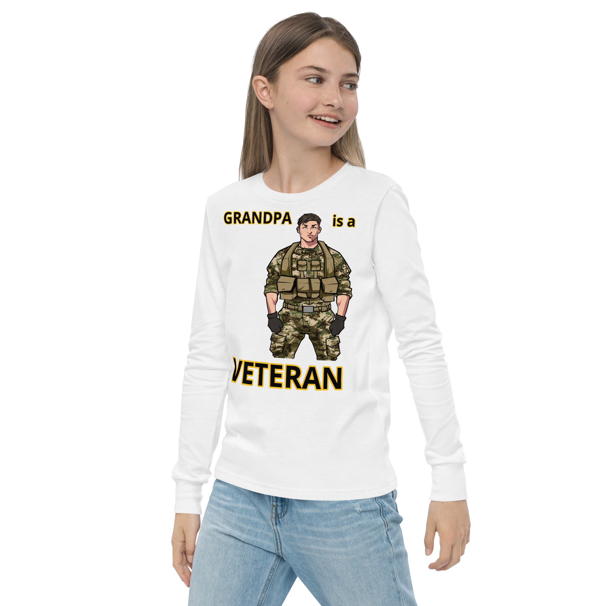 GRANDPA IS A VETERAN TOO FIFE Youth Long Sleeve Tee - Image 15
