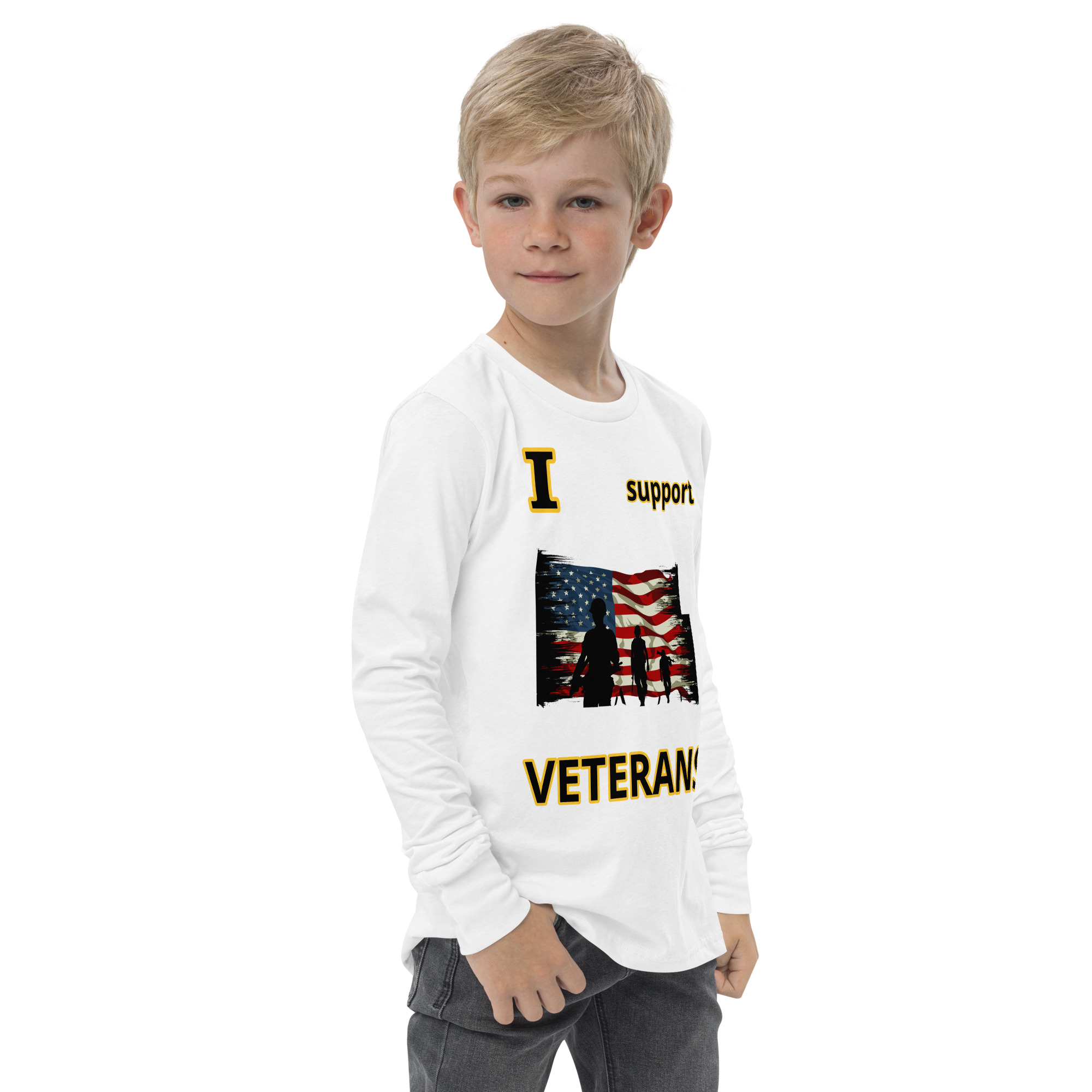 I SUPPORT VETERANS TOO FIFE Youth Long Sleeve Tee - Image 11