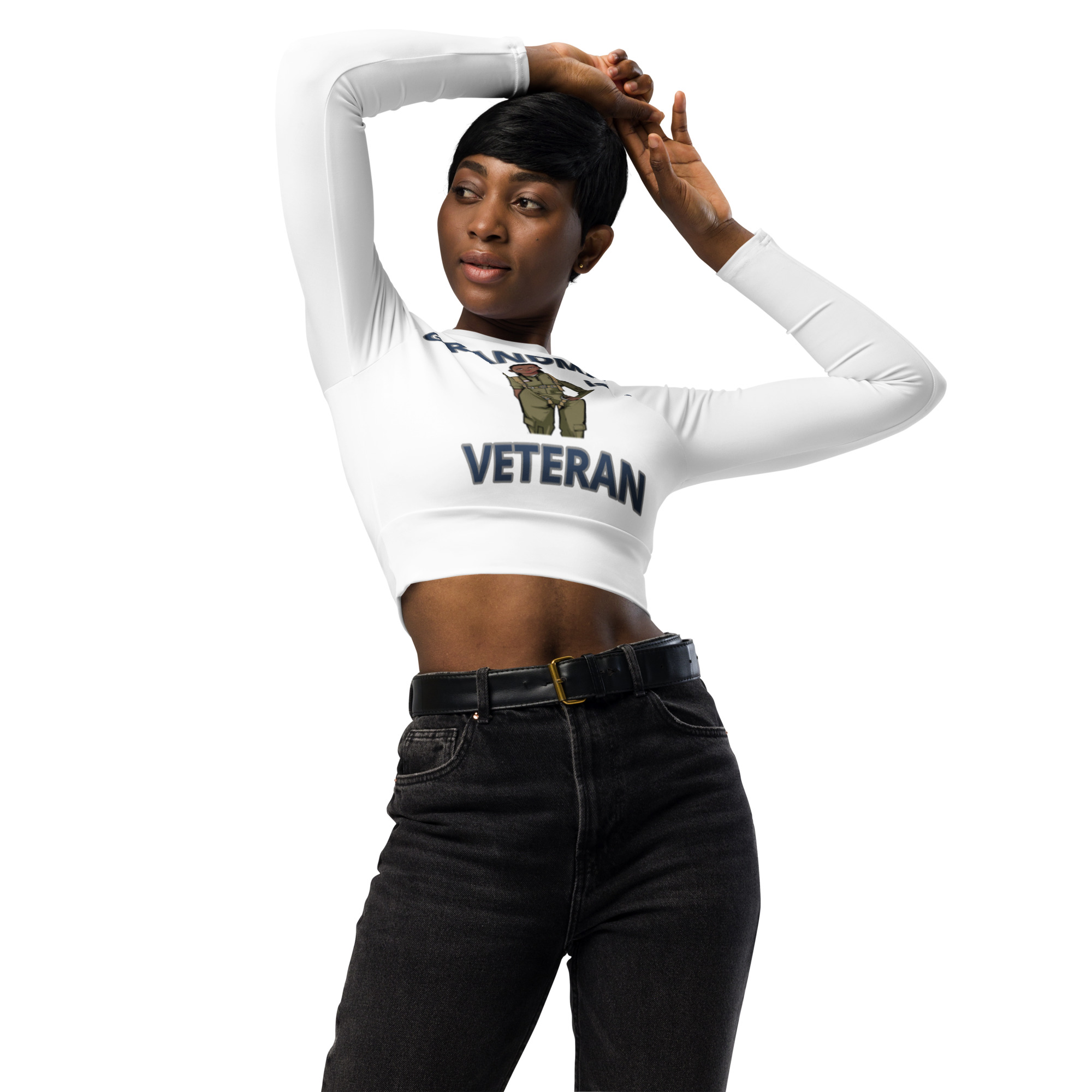 GRANDMA IS A VETERAN TOO FIFE Recycled Long-Sleeve Crop Top - Image 2
