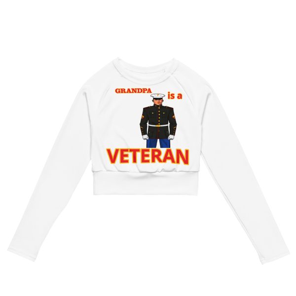 GRANDPA IS A VETERAN TOO FIFE Recycled Long-Sleeve Crop Top