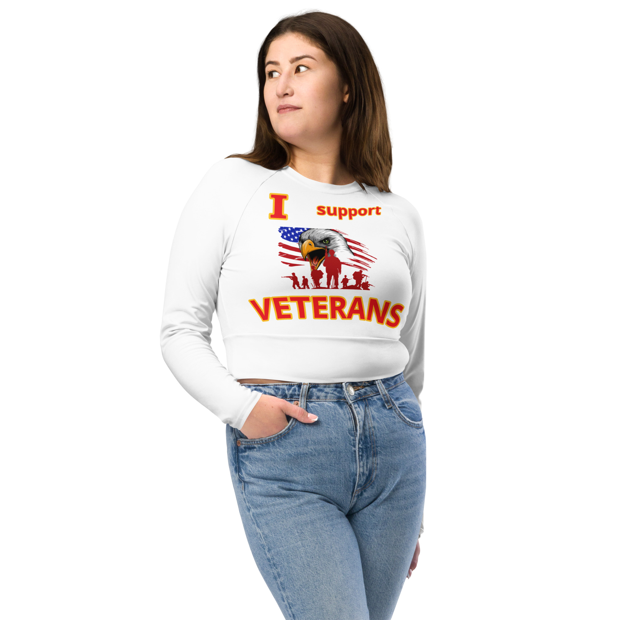 I SUPPORT VETERANS TOO FIFE Recycled Long-Sleeve Crop Top