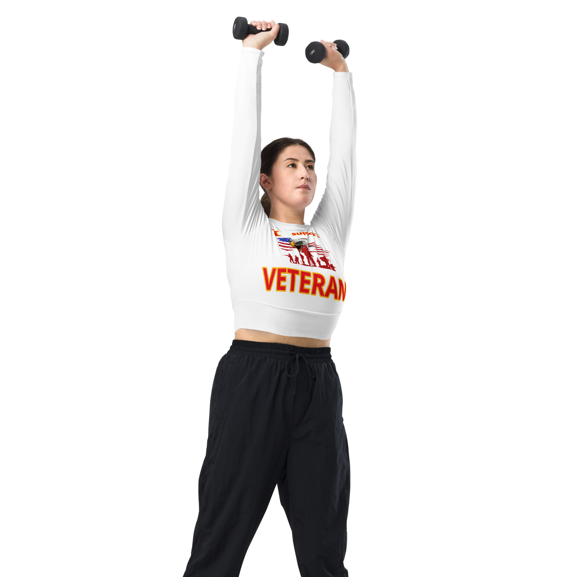 I SUPPORT VETERANS TOO FIFE Recycled Long-Sleeve Crop Top - Image 3