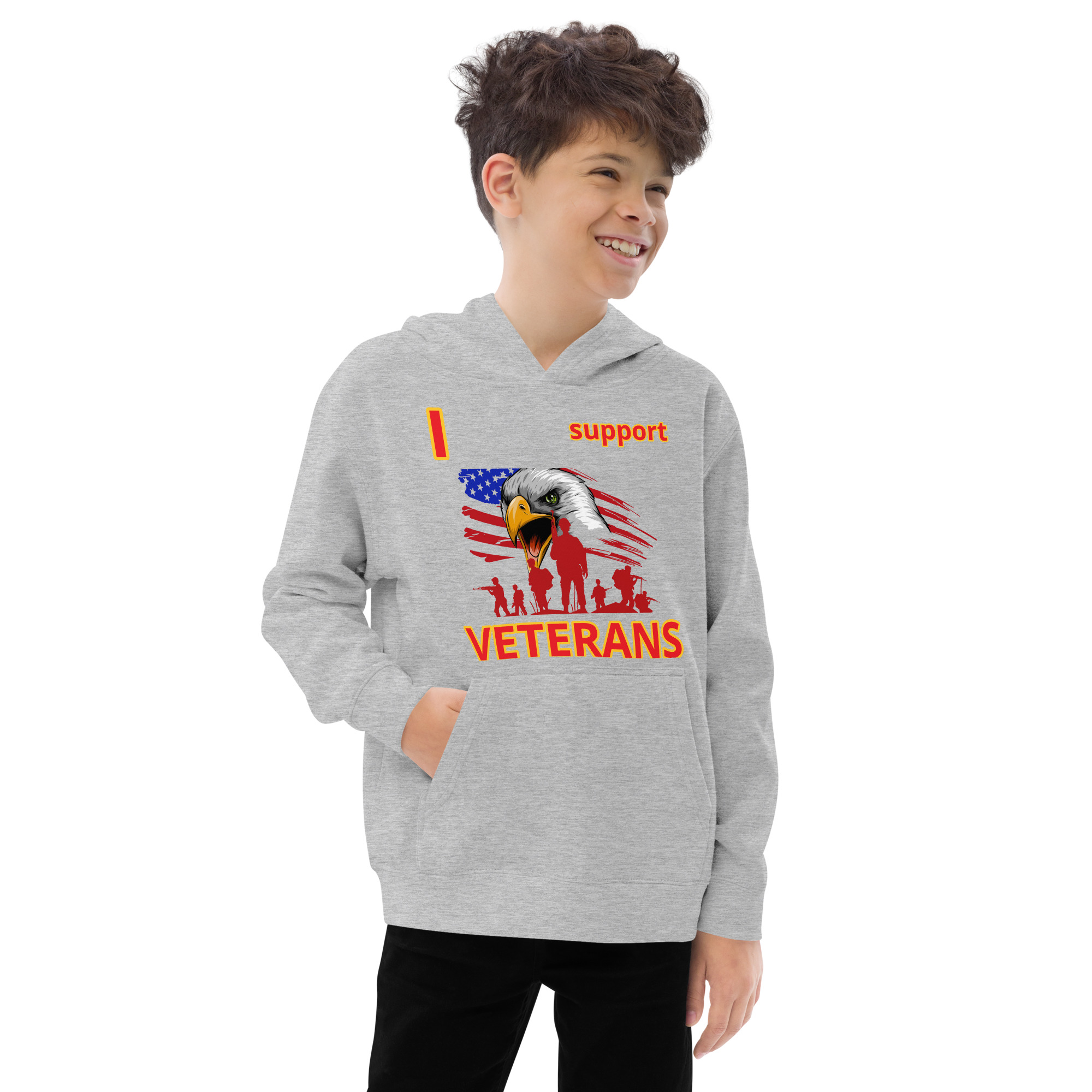 I SUPPORT VETERANS TOO FIFE Kids Fleece Hoodie - Image 7