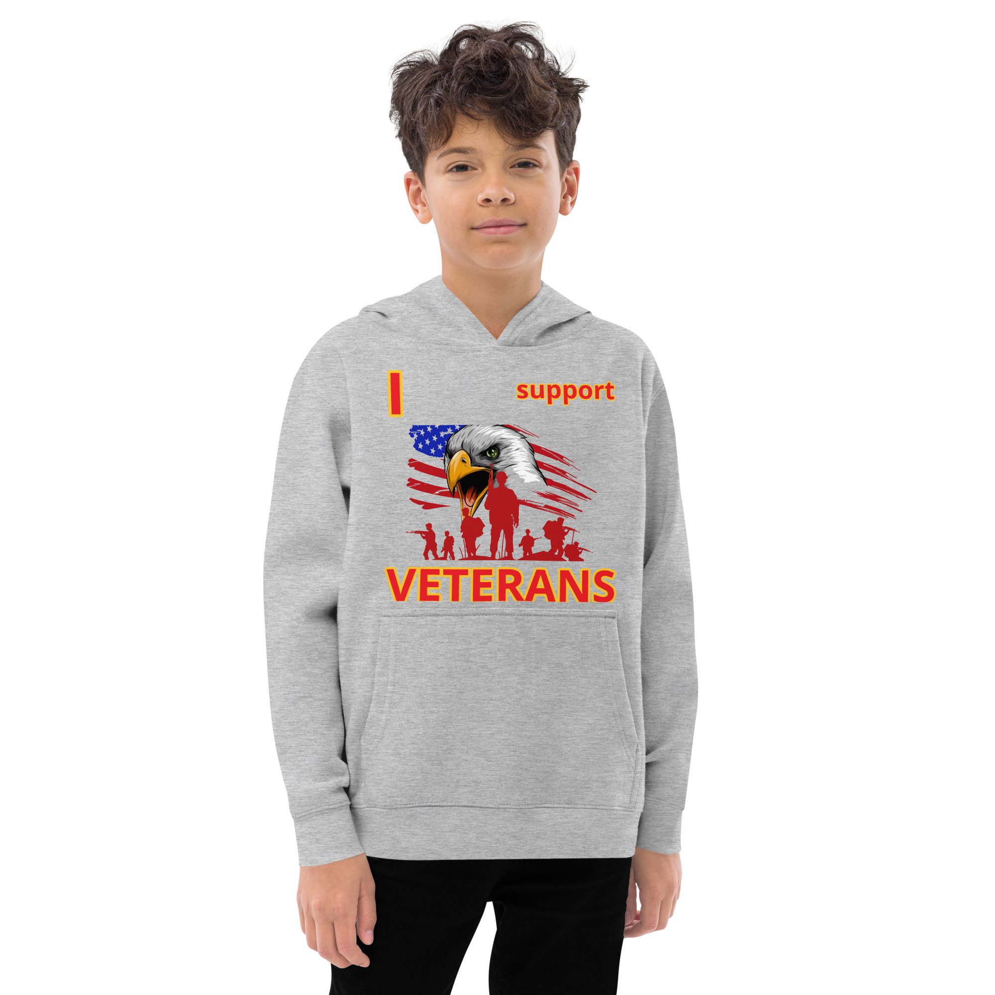 I SUPPORT VETERANS TOO FIFE Kids Fleece Hoodie - Image 6