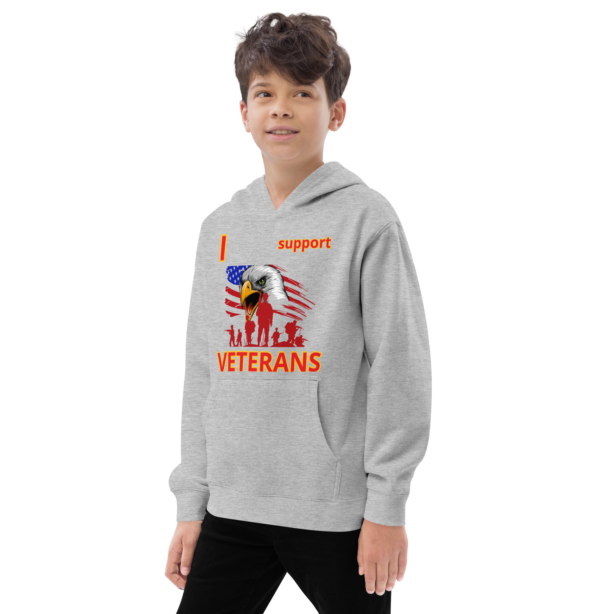 I SUPPORT VETERANS TOO FIFE Kids Fleece Hoodie - Image 8