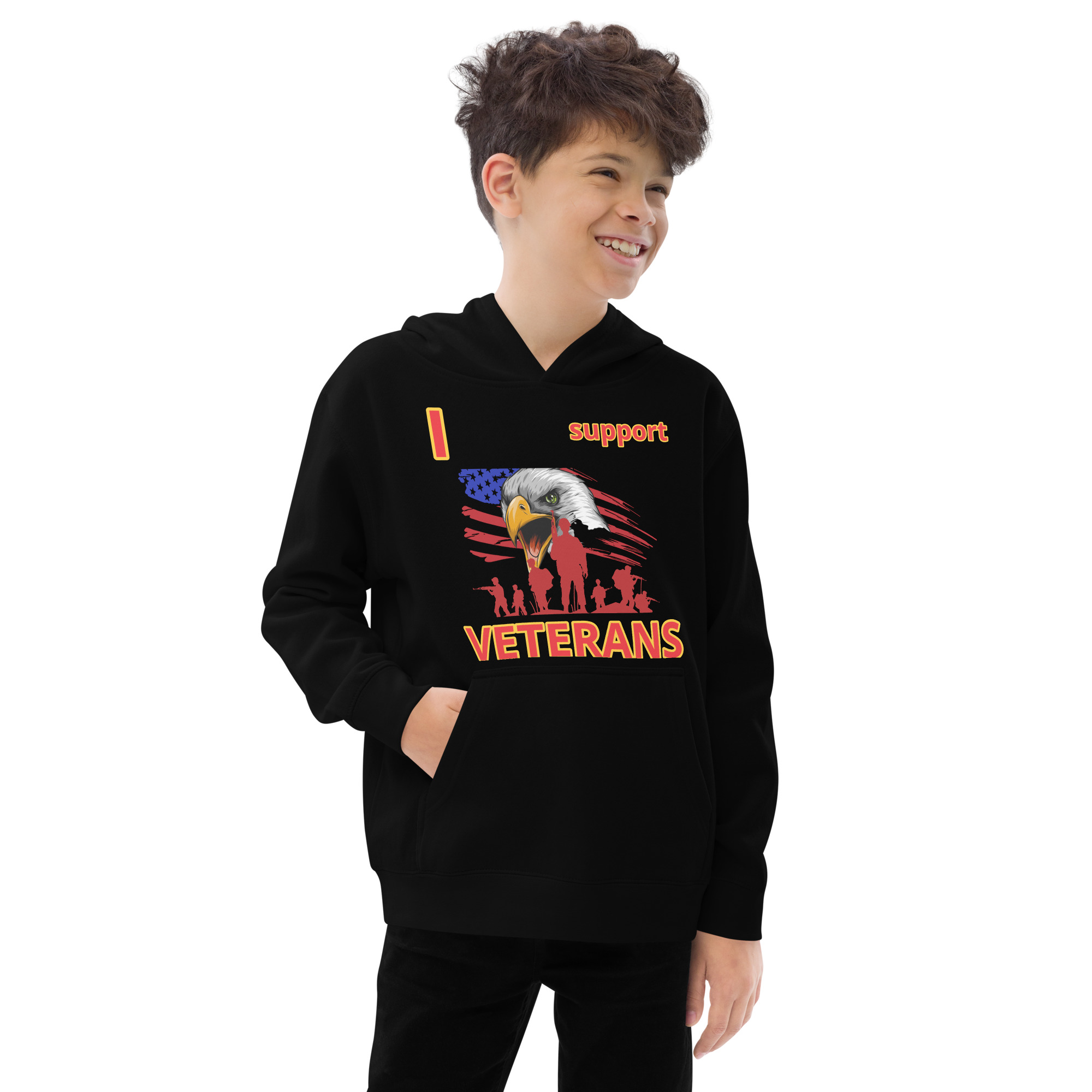 I SUPPORT VETERANS TOO FIFE Kids Fleece Hoodie - Image 2