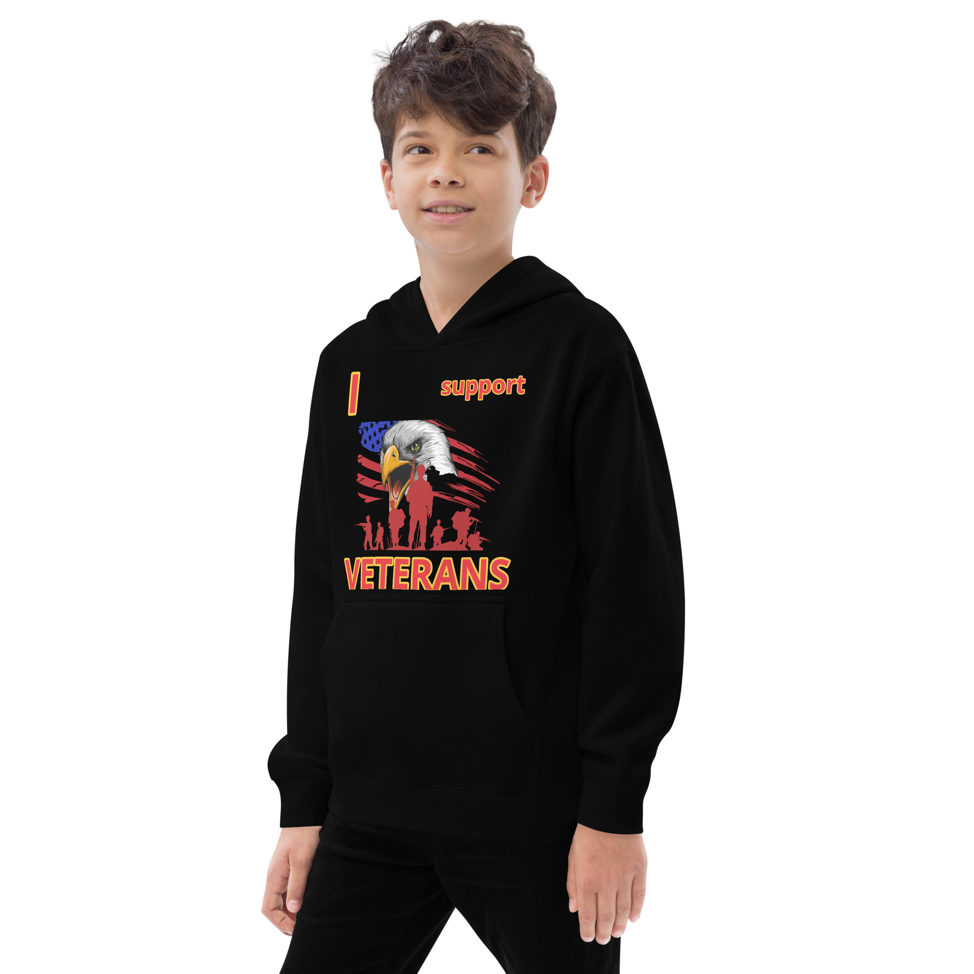 I SUPPORT VETERANS TOO FIFE Kids Fleece Hoodie - Image 3