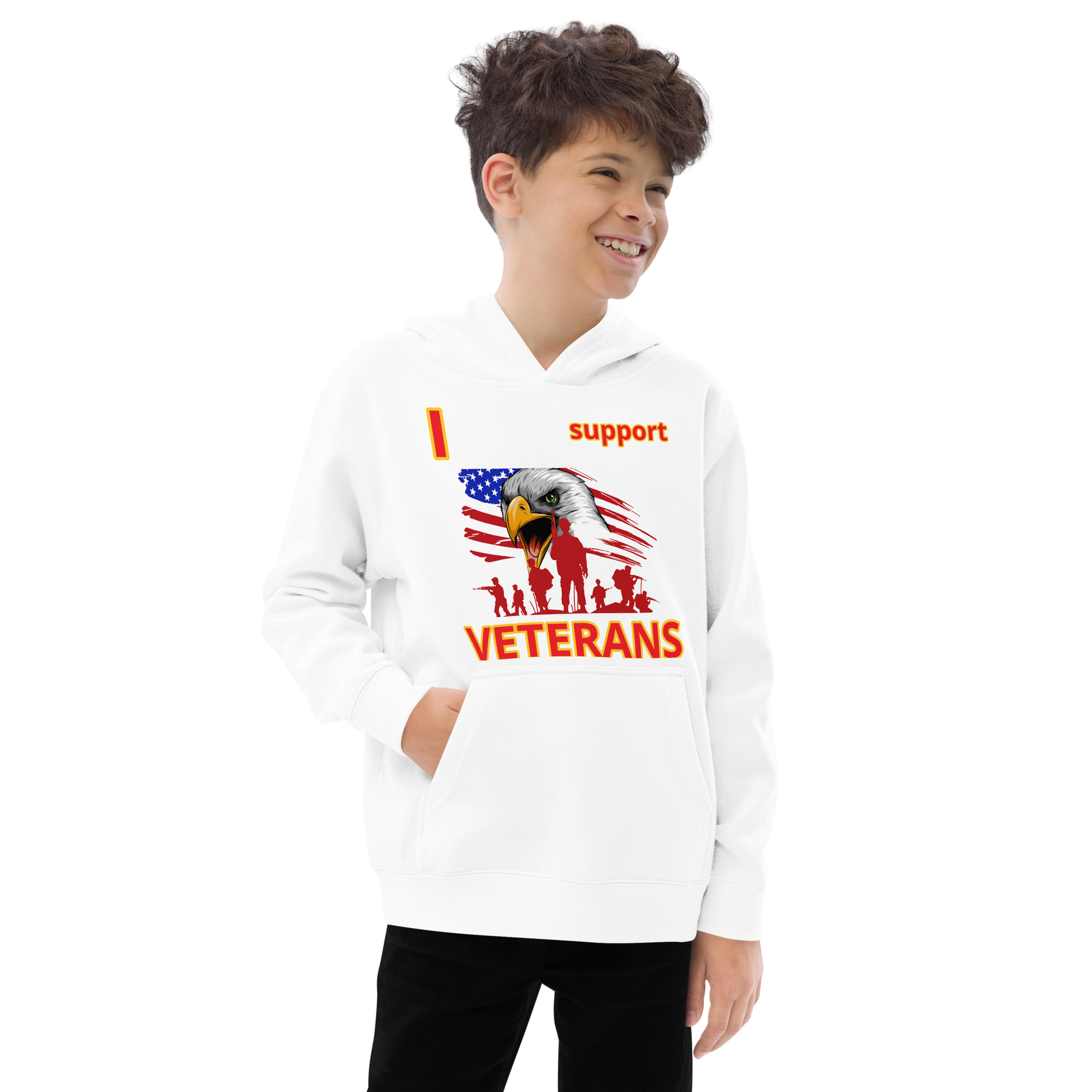 I SUPPORT VETERANS TOO FIFE Kids Fleece Hoodie - Image 12