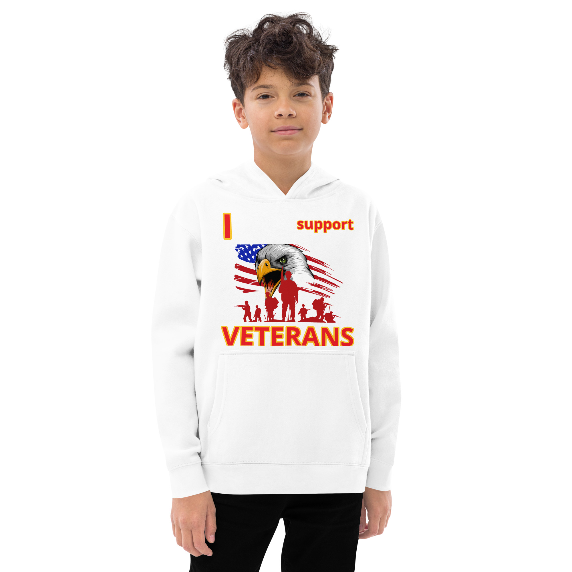 I SUPPORT VETERANS TOO FIFE Kids Fleece Hoodie - Image 11