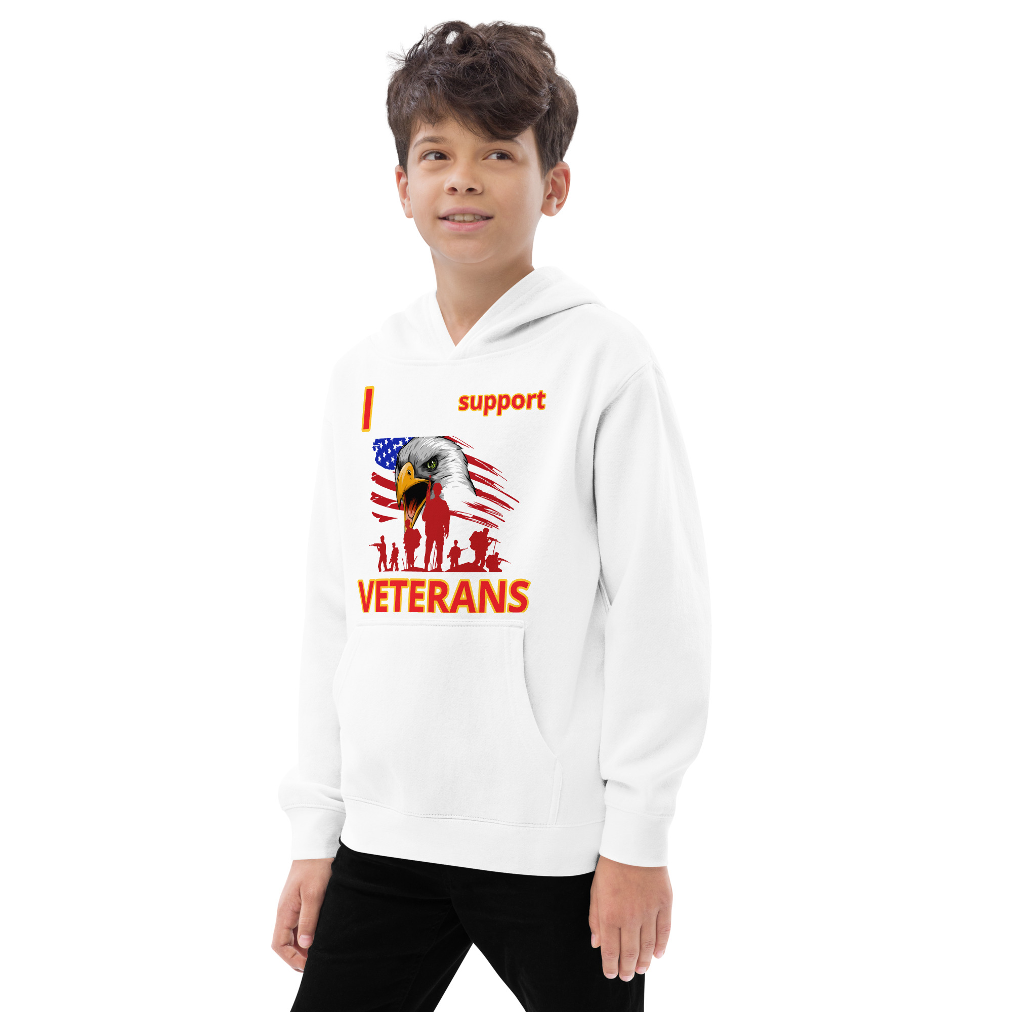 I SUPPORT VETERANS TOO FIFE Kids Fleece Hoodie - Image 13