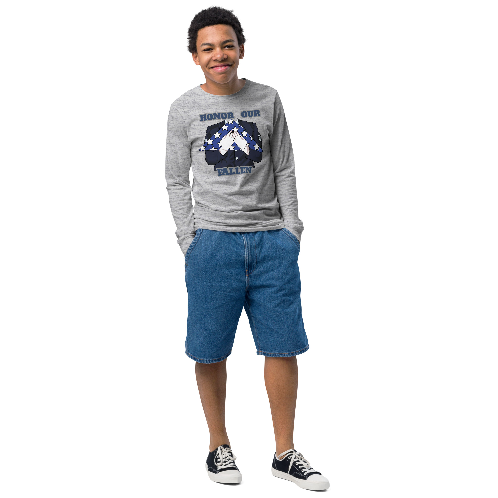 HONOR OUR FALLEN TOO SIKS Youth Long Sleeve Tee - Image 10