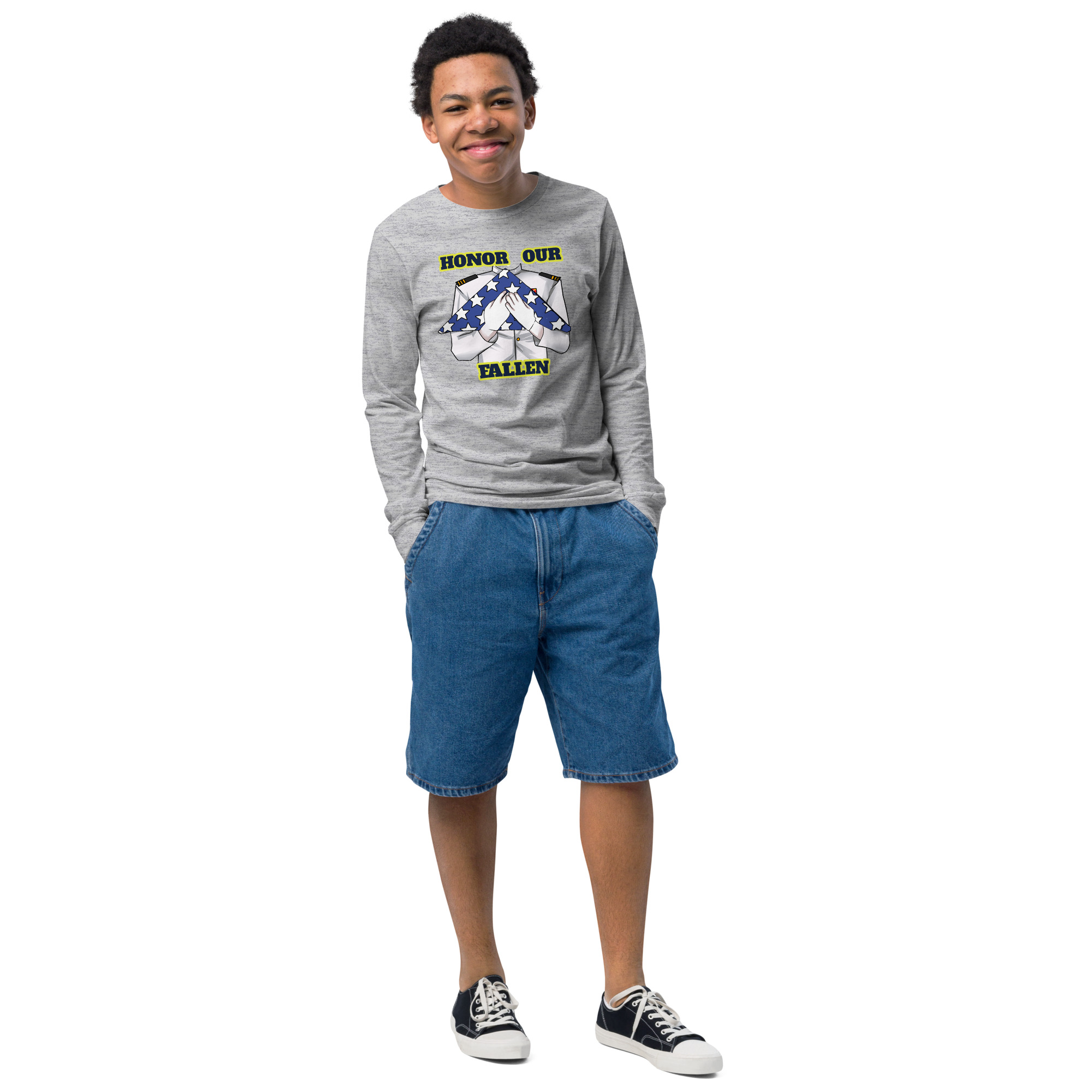 HONOR OUR FALLEN TOO SIKS Youth Long Sleeve Tee - Image 10