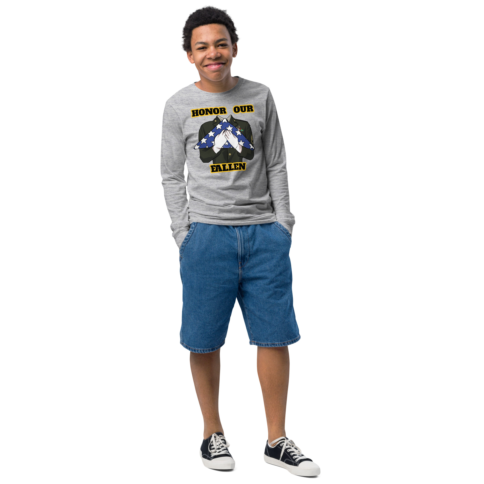 HONOR OUR FALLEN TOO SIKS Youth Long Sleeve Tee - Image 10