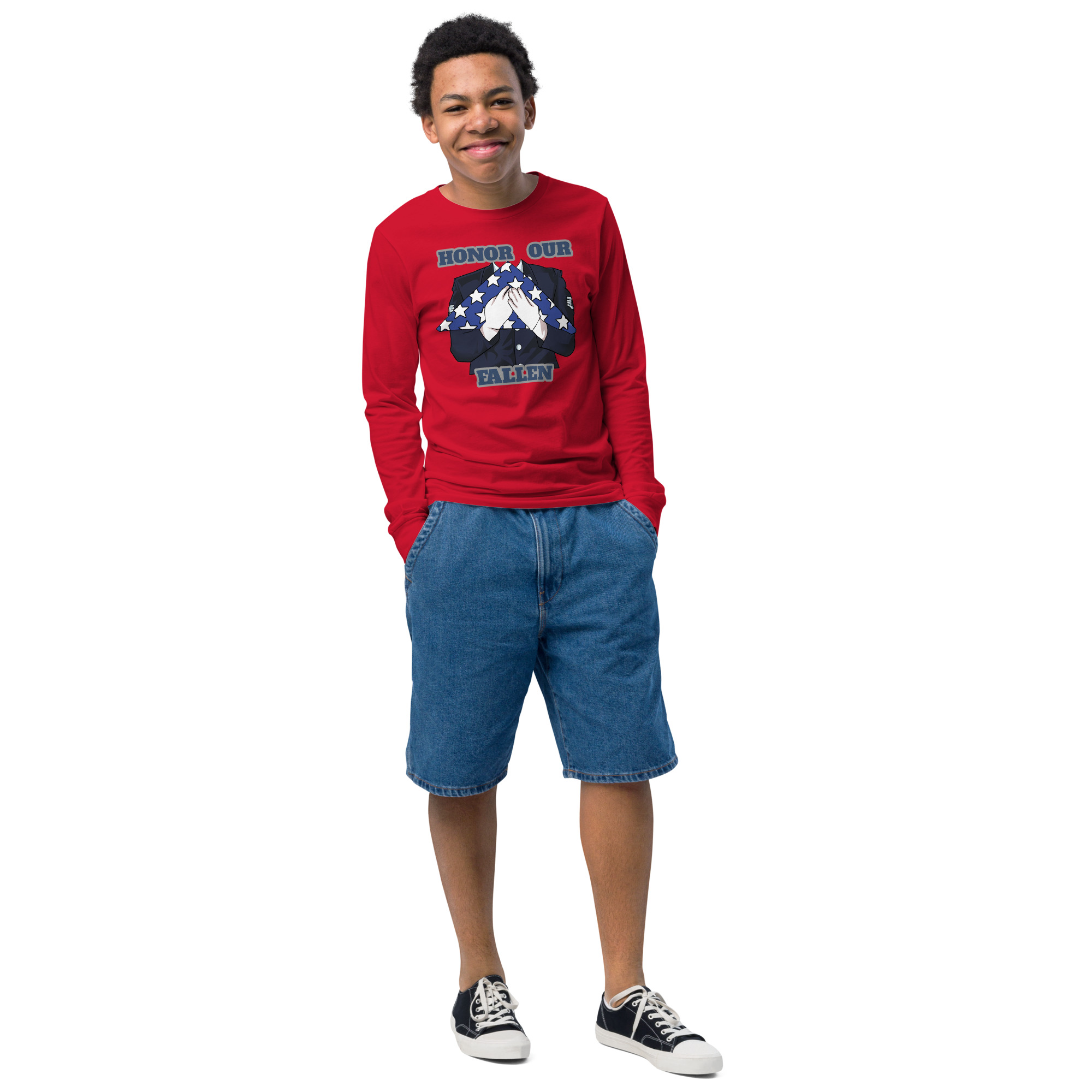 HONOR OUR FALLEN TOO SIKS Youth Long Sleeve Tee - Image 7