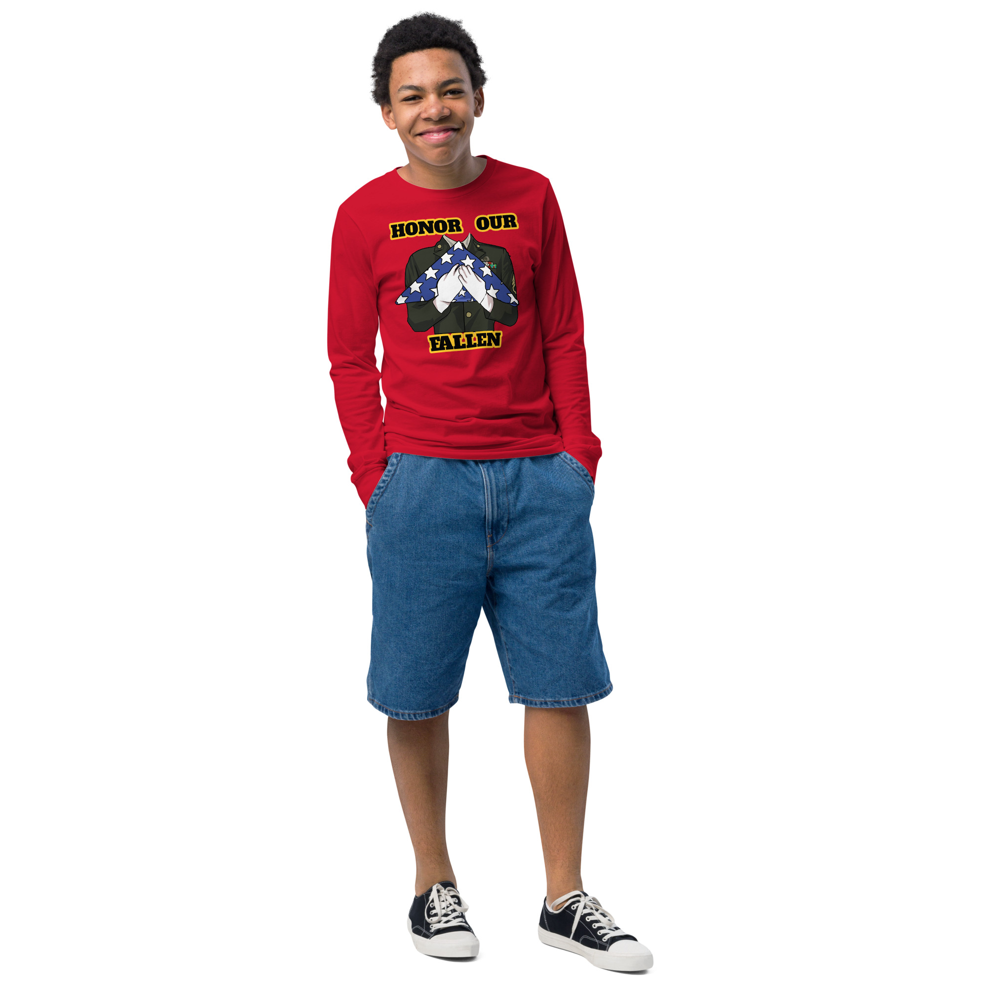 HONOR OUR FALLEN TOO SIKS Youth Long Sleeve Tee - Image 7
