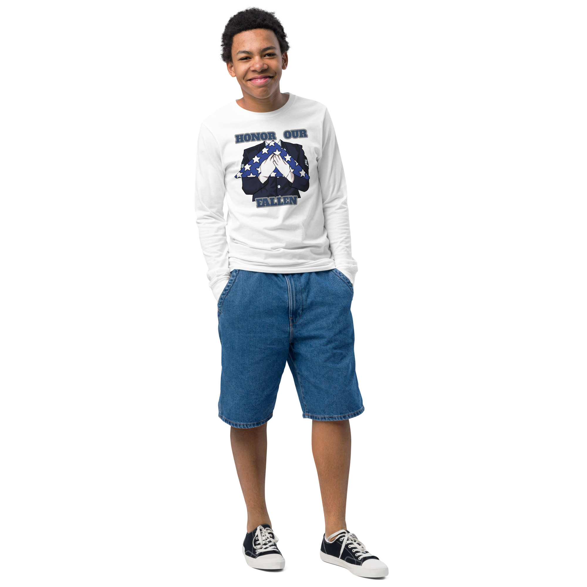 HONOR OUR FALLEN TOO SIKS Youth Long Sleeve Tee - Image 13