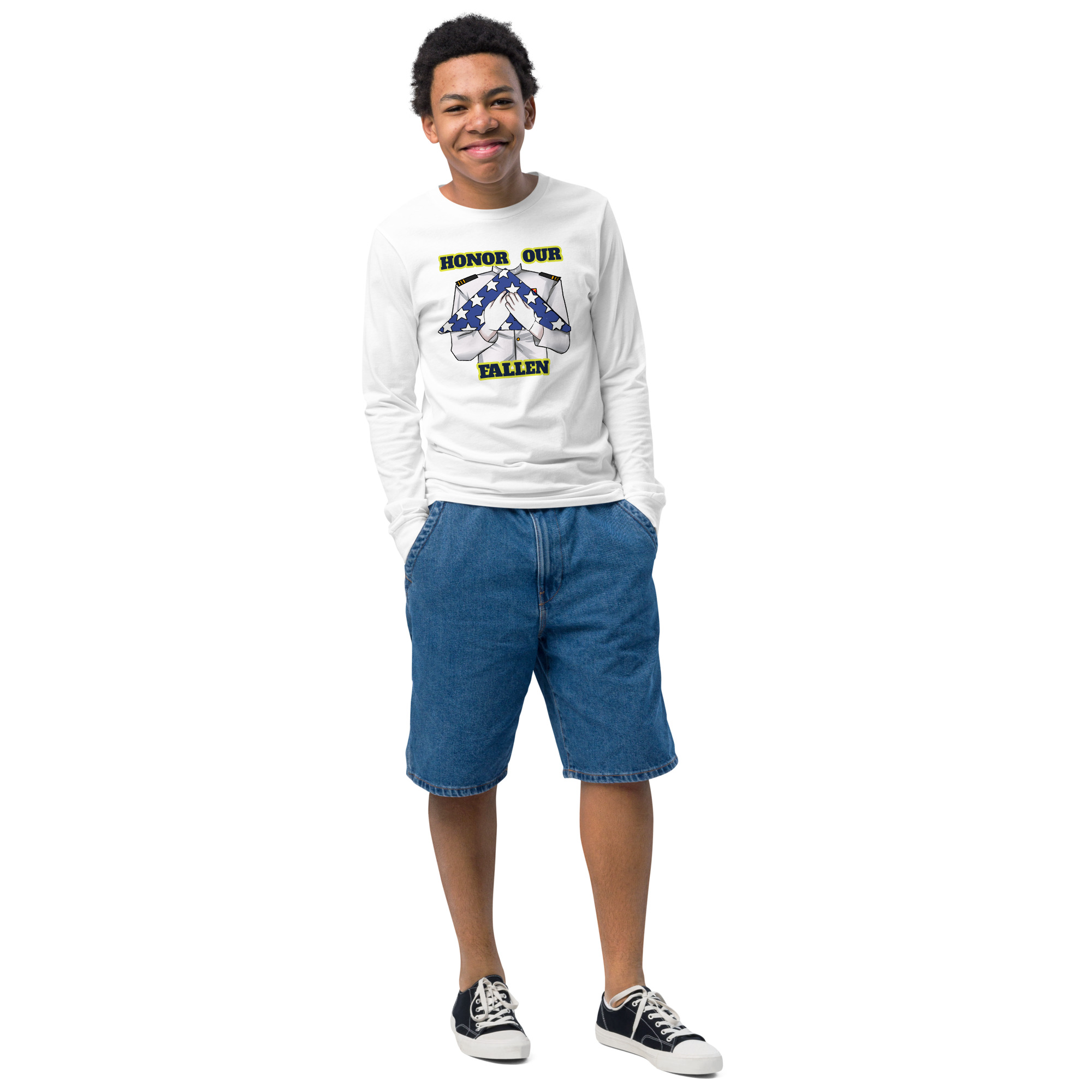 HONOR OUR FALLEN TOO SIKS Youth Long Sleeve Tee - Image 13