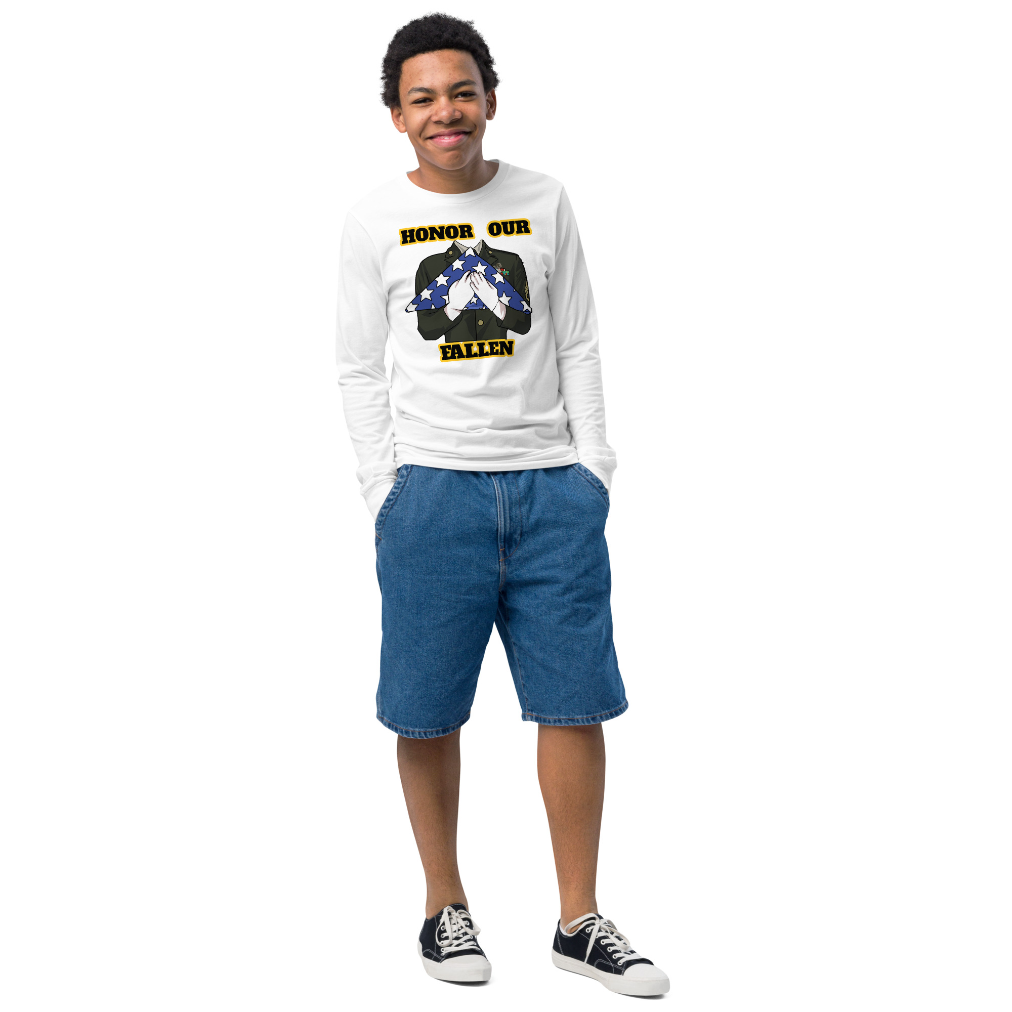 HONOR OUR FALLEN TOO SIKS Youth Long Sleeve Tee - Image 13