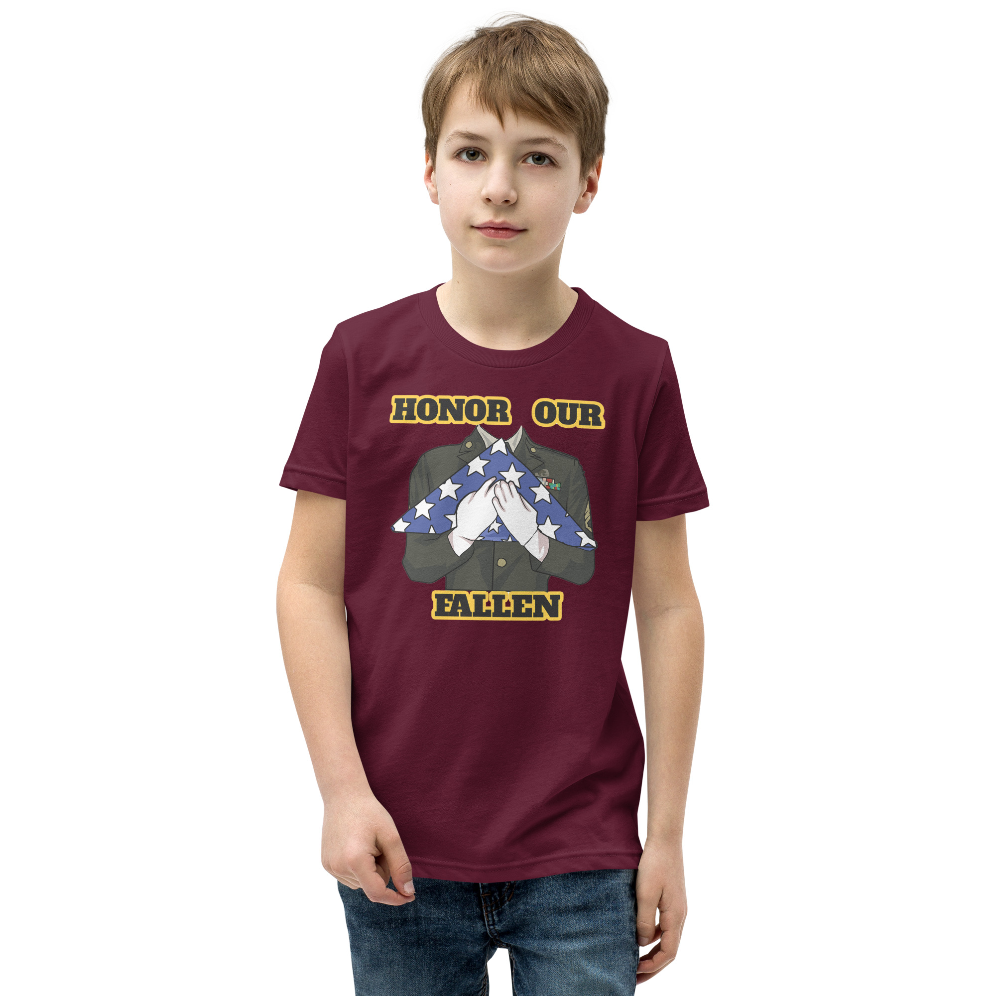 HONOR OUR FALLEN TOO SIKS Youth Short Sleeve T-Shirt - Image 9