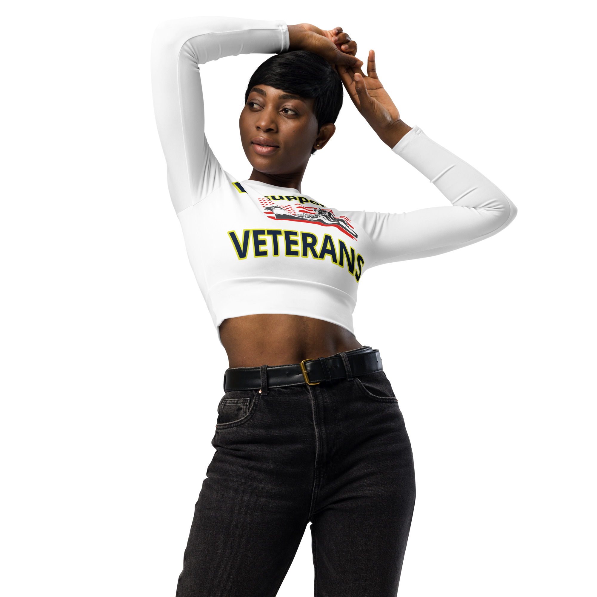 I SUPPORT VETERANS TOO SIKS Recycled Long-Sleeve Crop Top - Image 2
