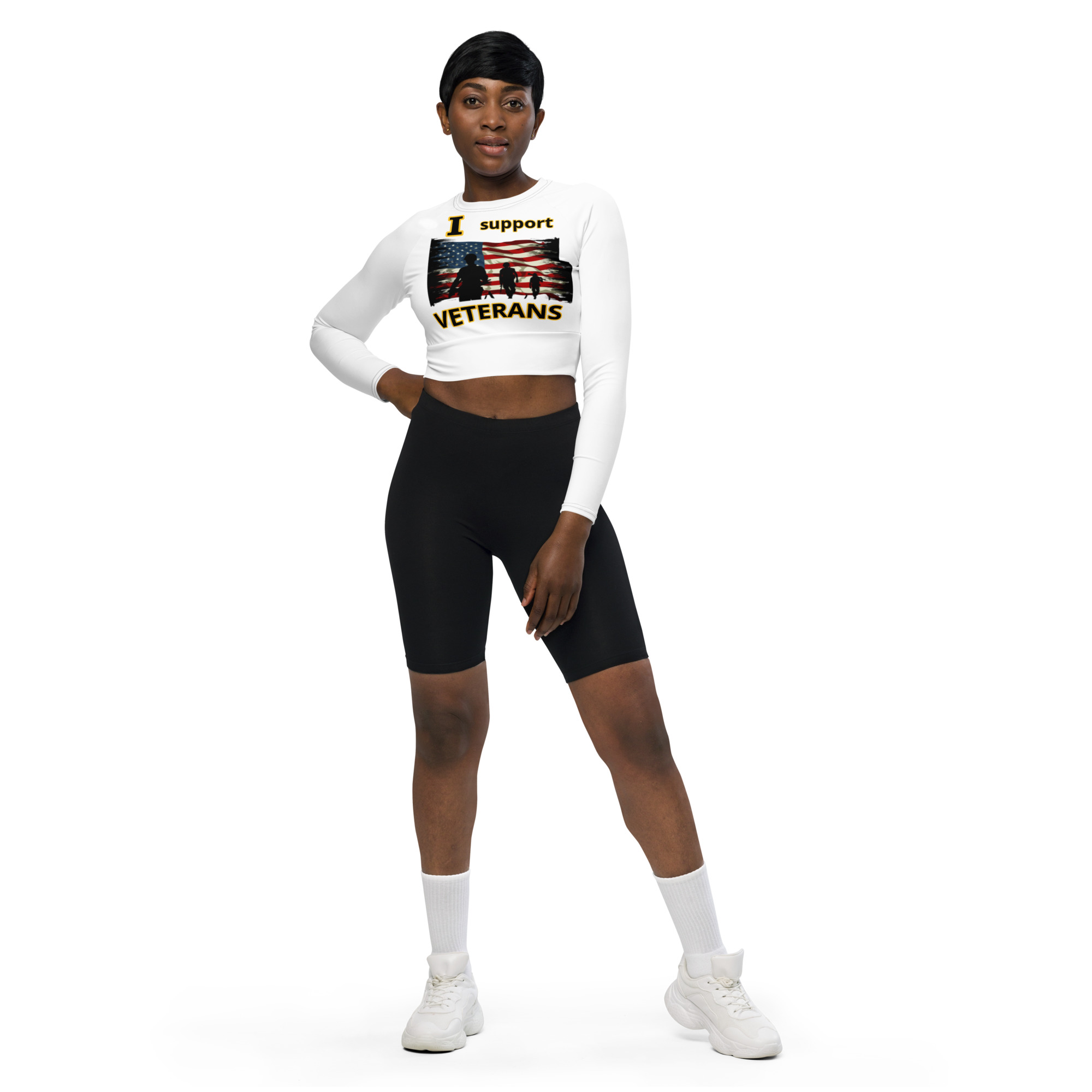 I SUPPORT VETERANS TOO SIKS Recycled Long-Sleeve Crop Top