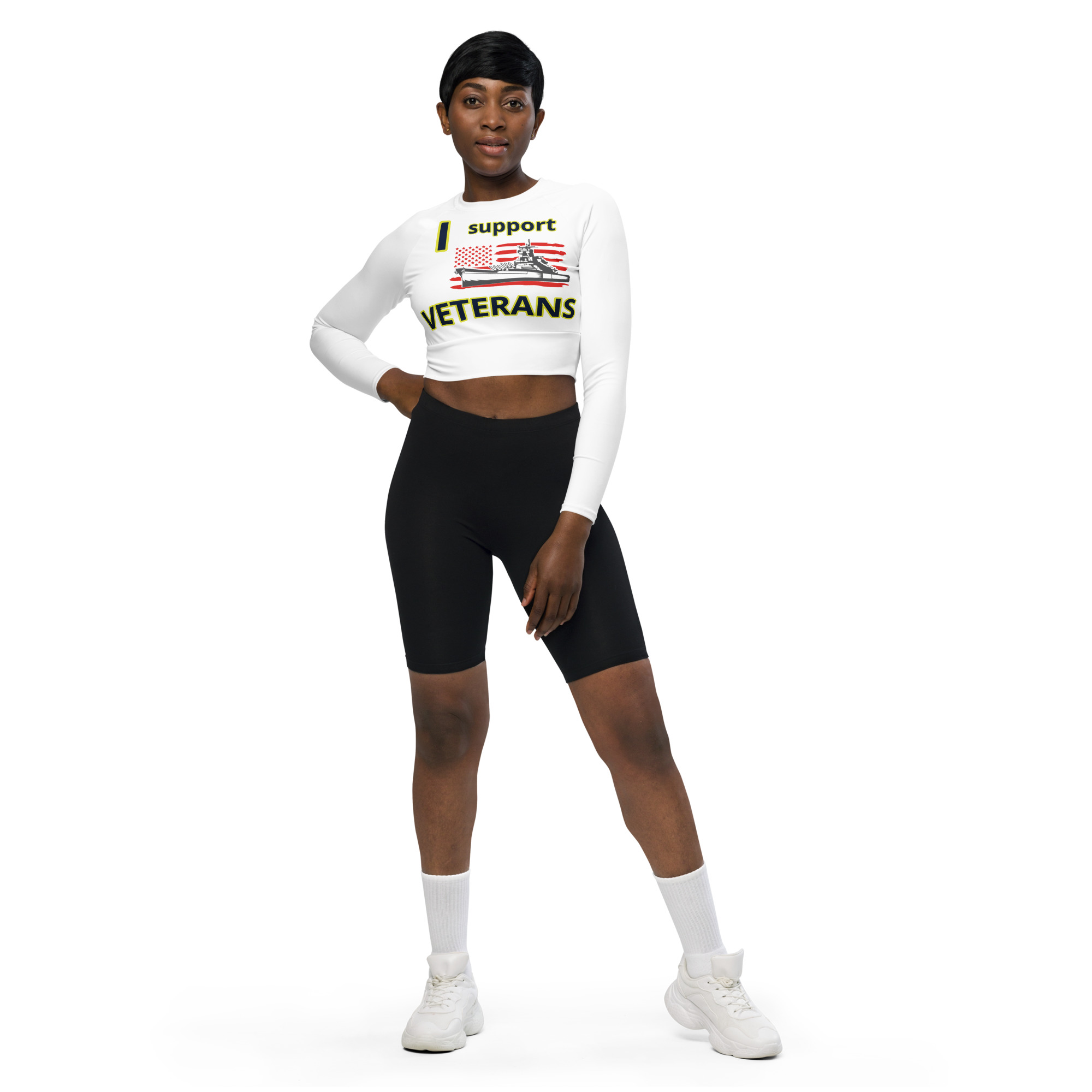 I SUPPORT VETERANS TOO SIKS Recycled Long-Sleeve Crop Top