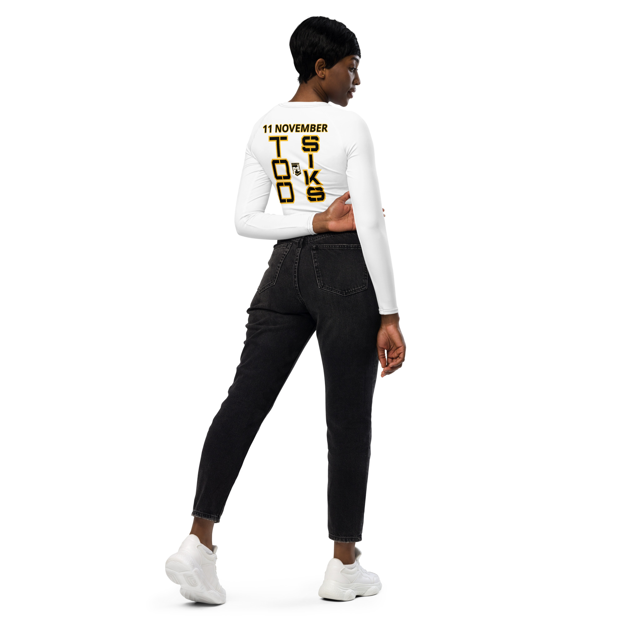 I SUPPORT VETERANS TOO SIKS Recycled Long-Sleeve Crop Top - Image 4