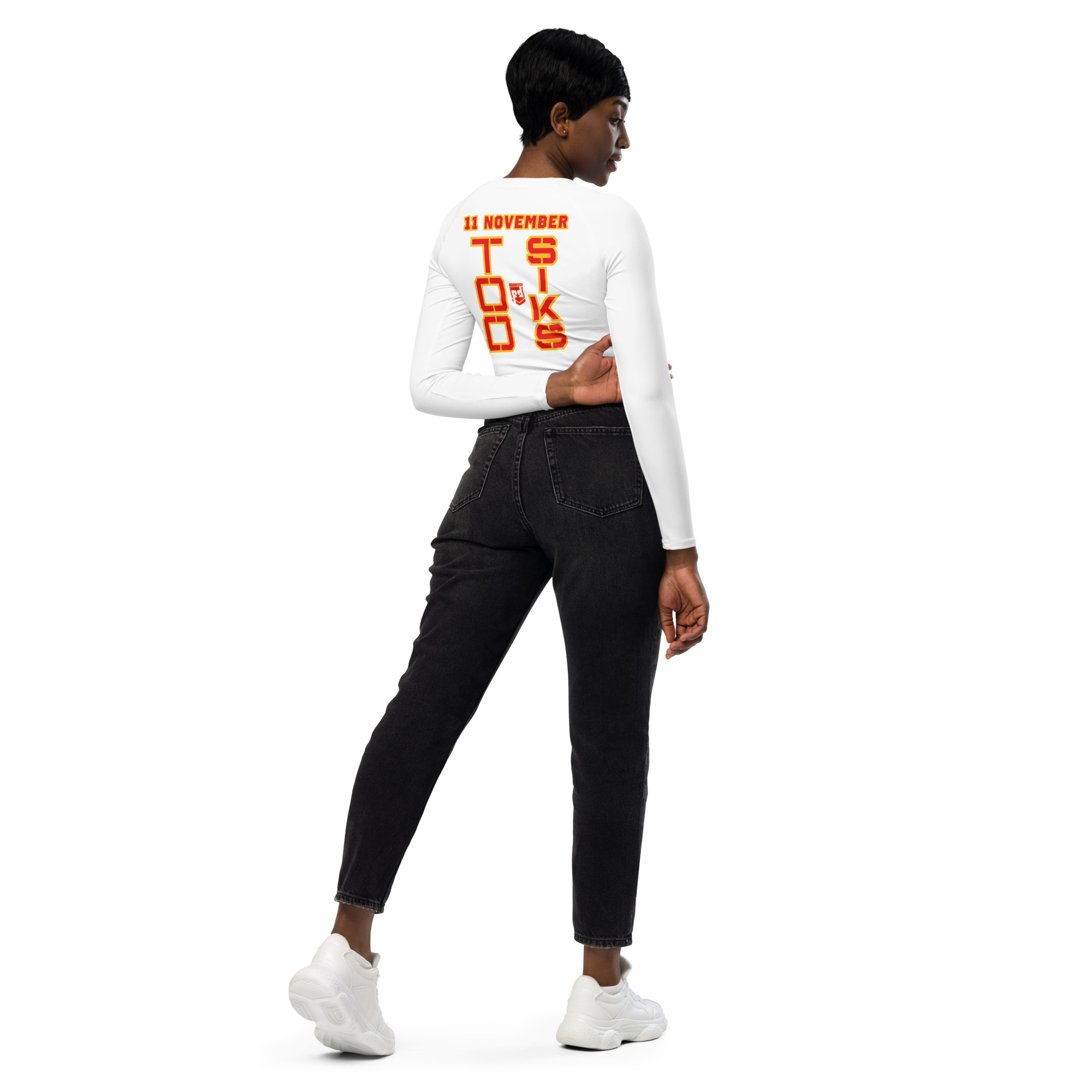 I SUPPORT VETERANS TOO SIKS Recycled Long-Sleeve Crop Top - Image 4