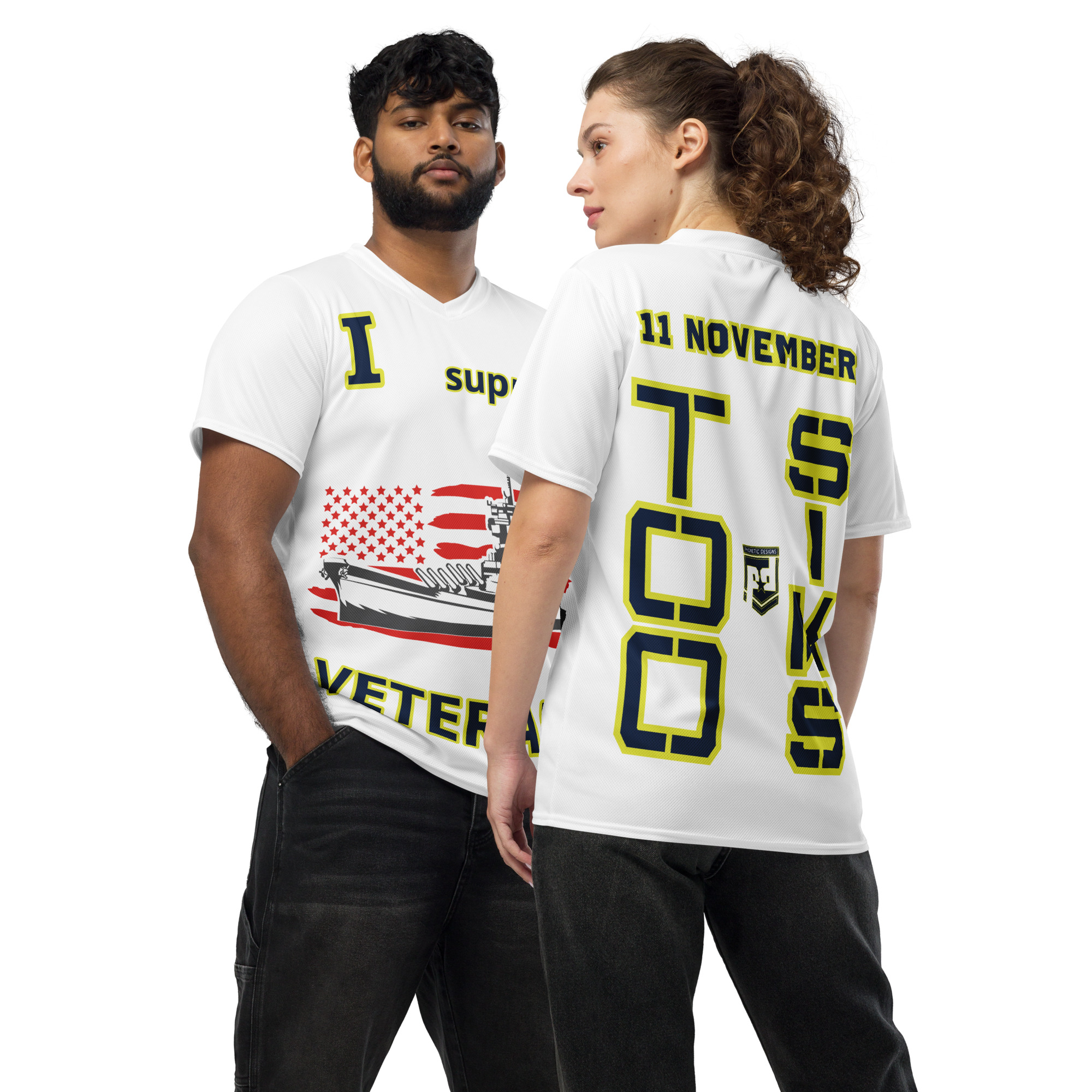 I SUPPORT VETERANS TOO FIFE Recycled Unisex Sports Jersey