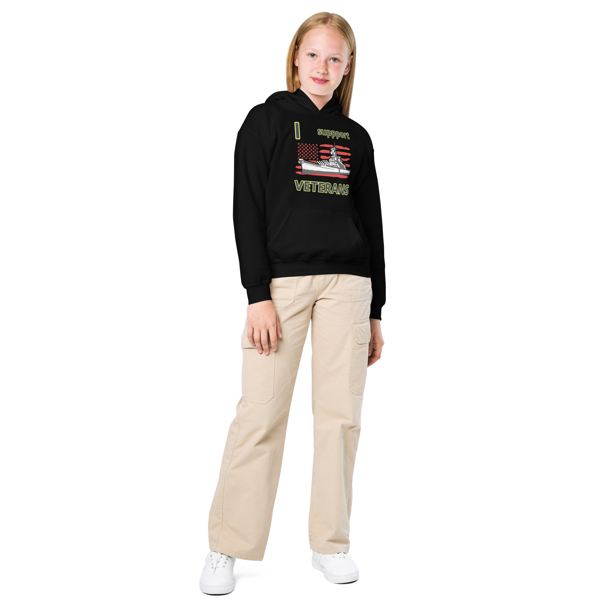 I SUPPORT VETERANS TOO SIKS Kids Fleece Hoodie