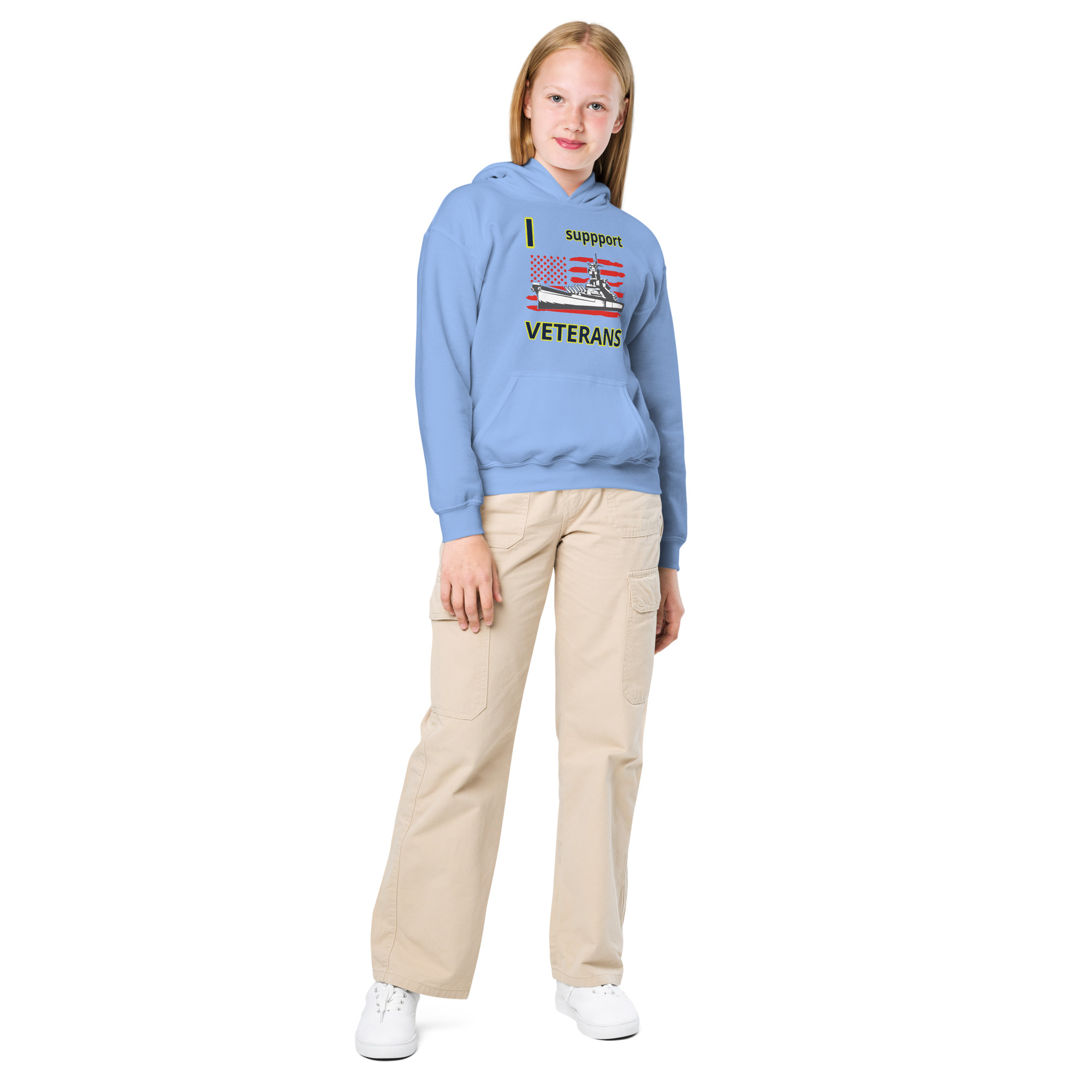 I SUPPORT VETERANS TOO SIKS Kids Fleece Hoodie - Image 17
