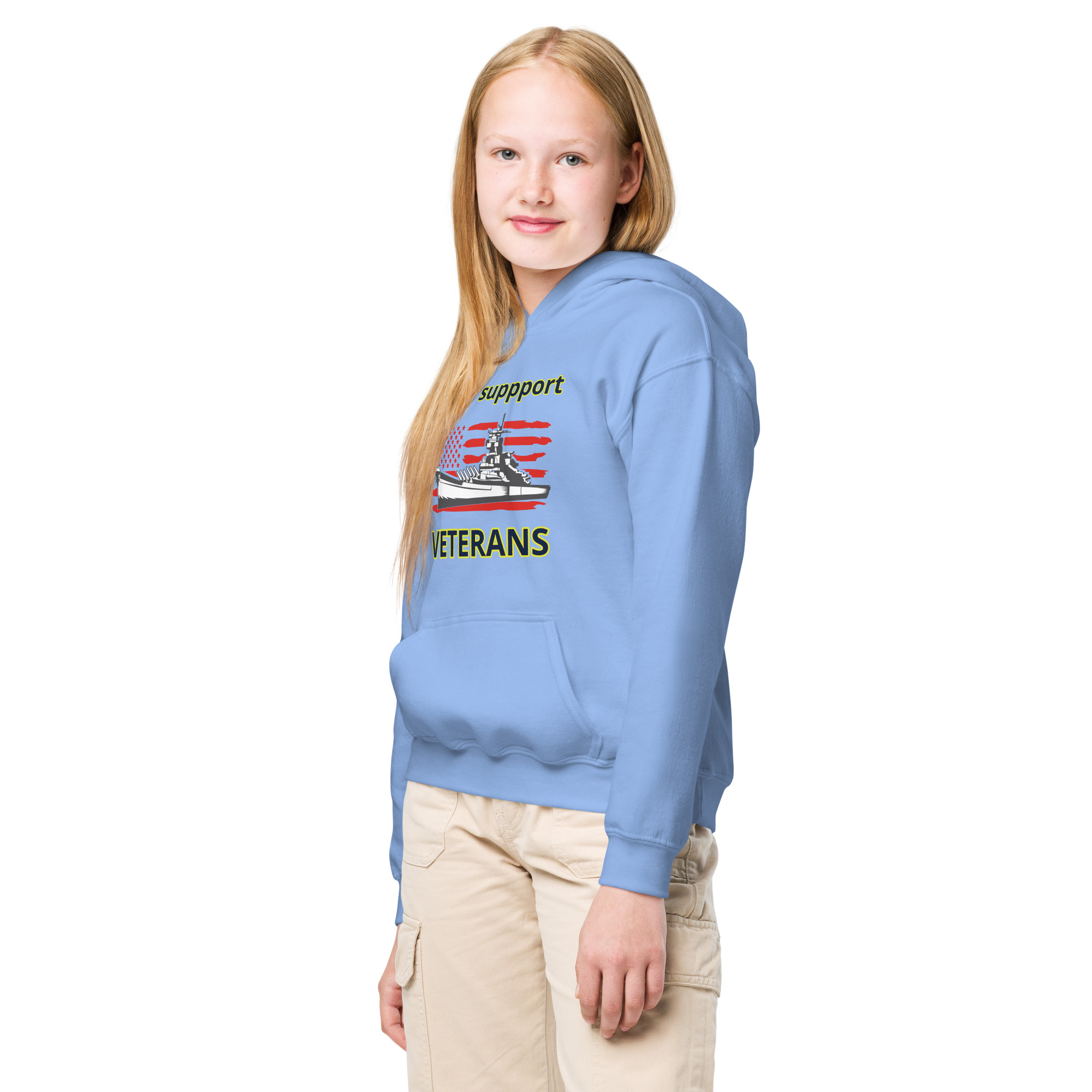I SUPPORT VETERANS TOO SIKS Kids Fleece Hoodie - Image 18