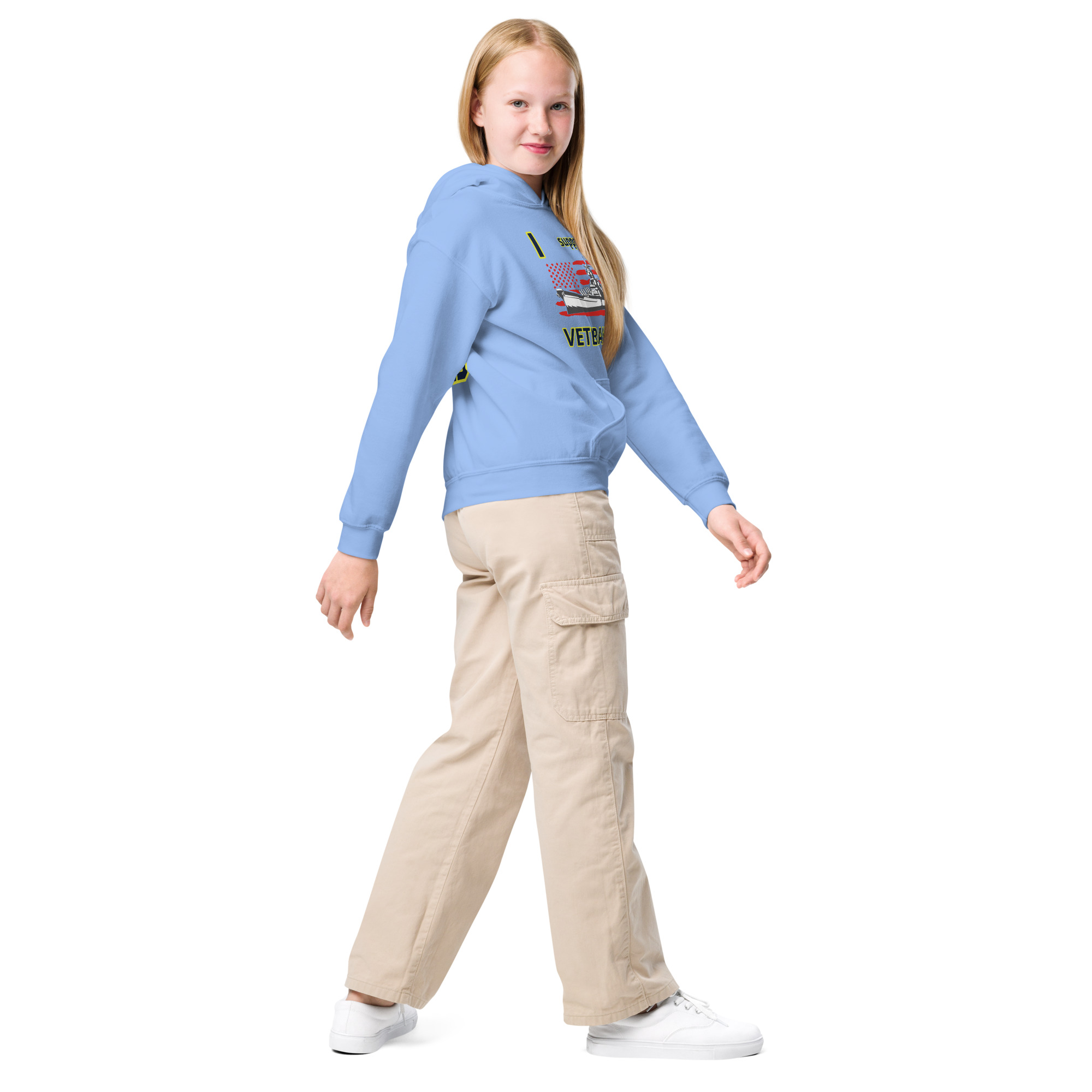 I SUPPORT VETERANS TOO SIKS Kids Fleece Hoodie - Image 19