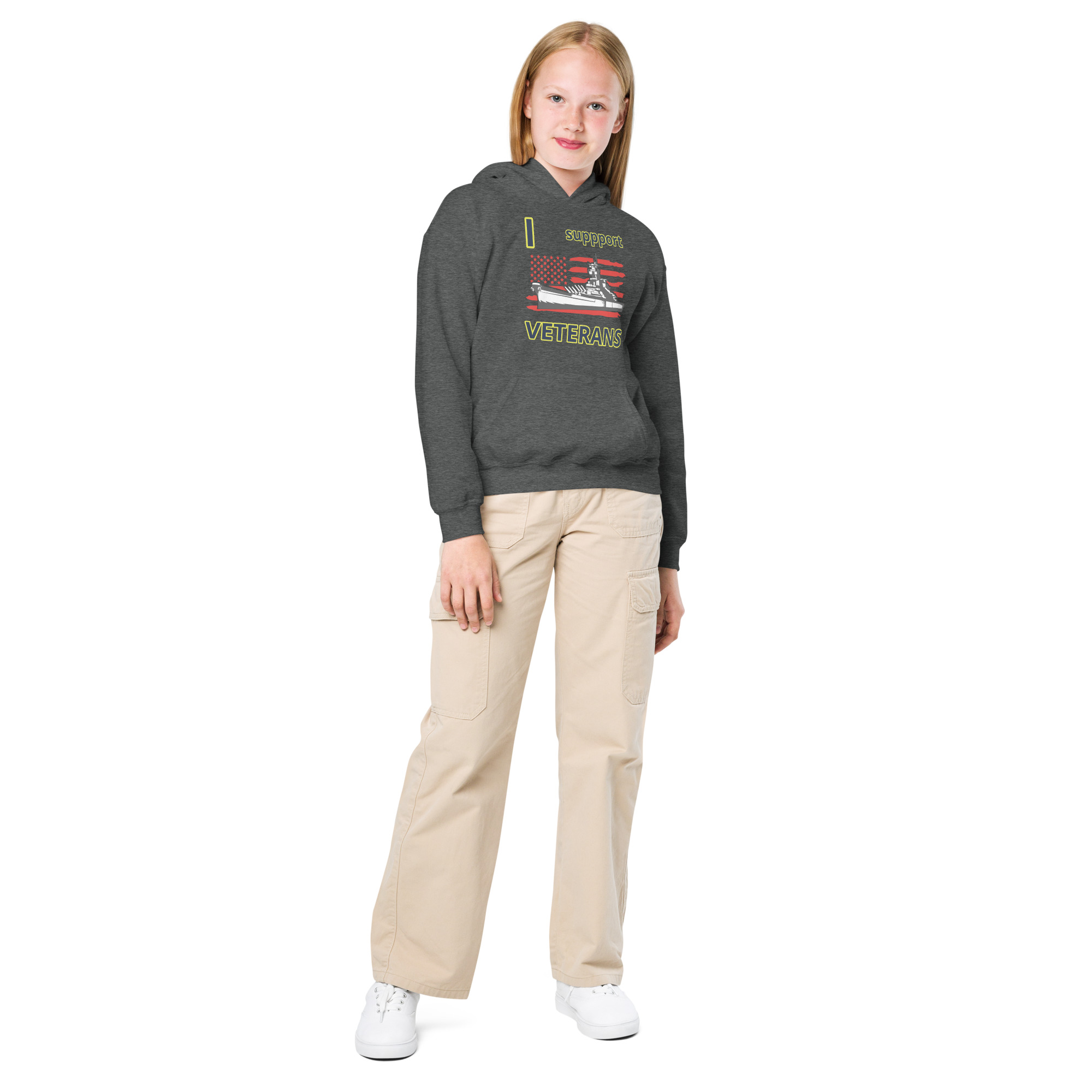 I SUPPORT VETERANS TOO SIKS Kids Fleece Hoodie - Image 9