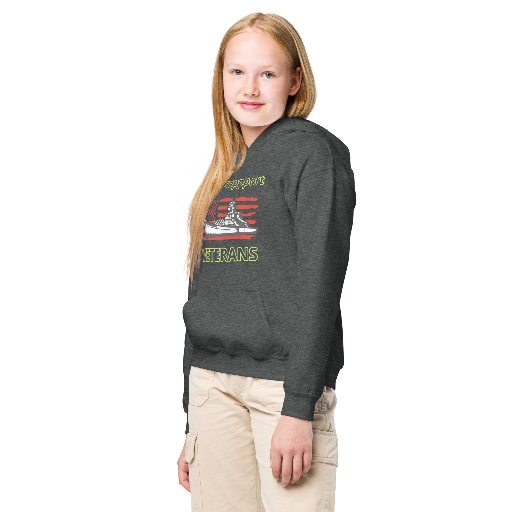 I SUPPORT VETERANS TOO SIKS Kids Fleece Hoodie - Image 10