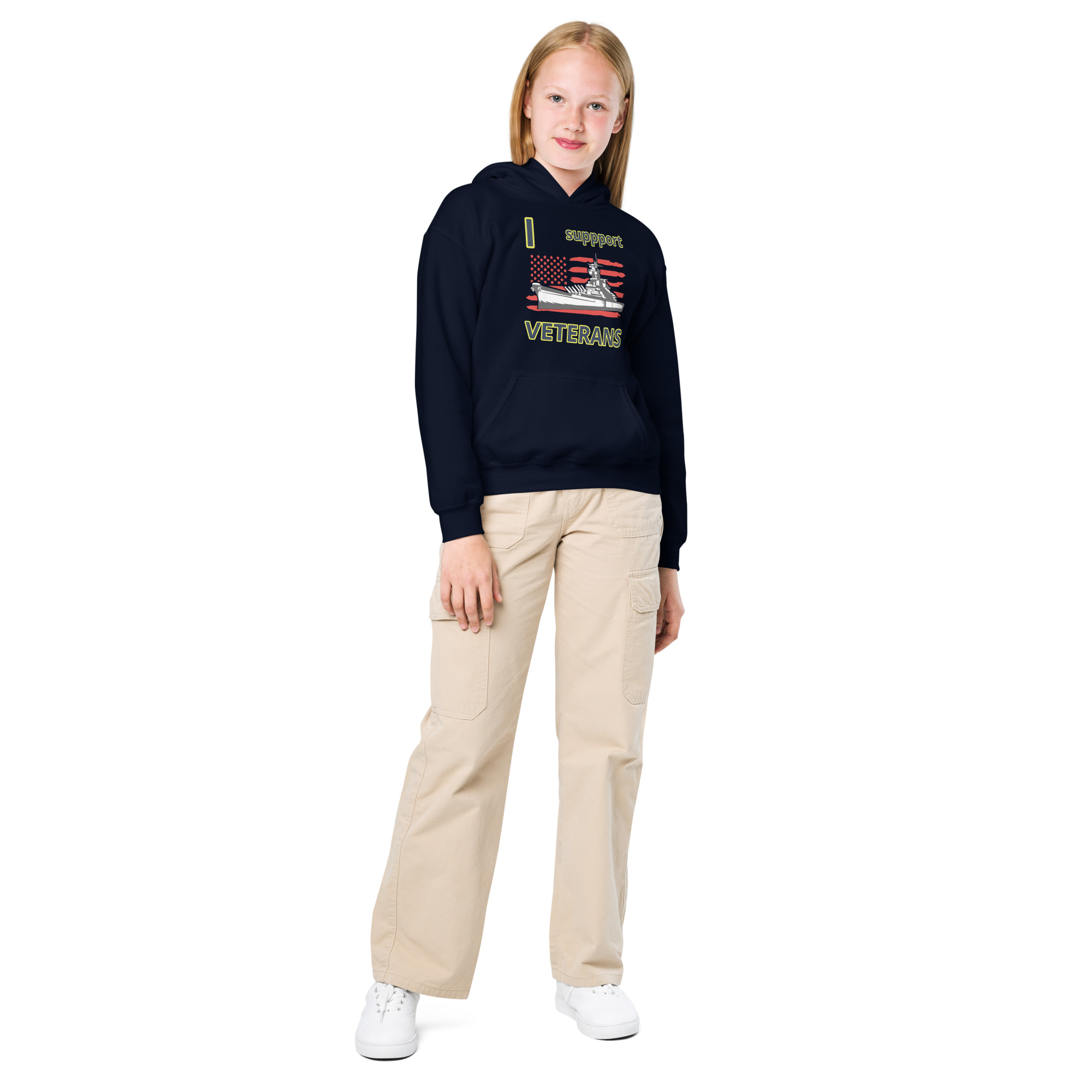 I SUPPORT VETERANS TOO SIKS Kids Fleece Hoodie - Image 5