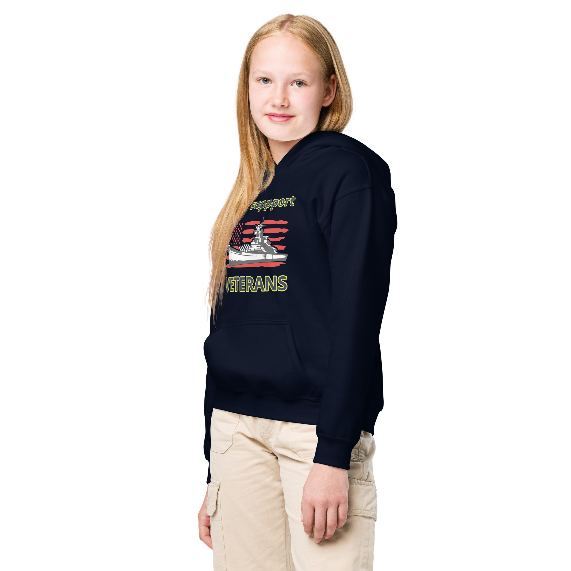 I SUPPORT VETERANS TOO SIKS Kids Fleece Hoodie - Image 6