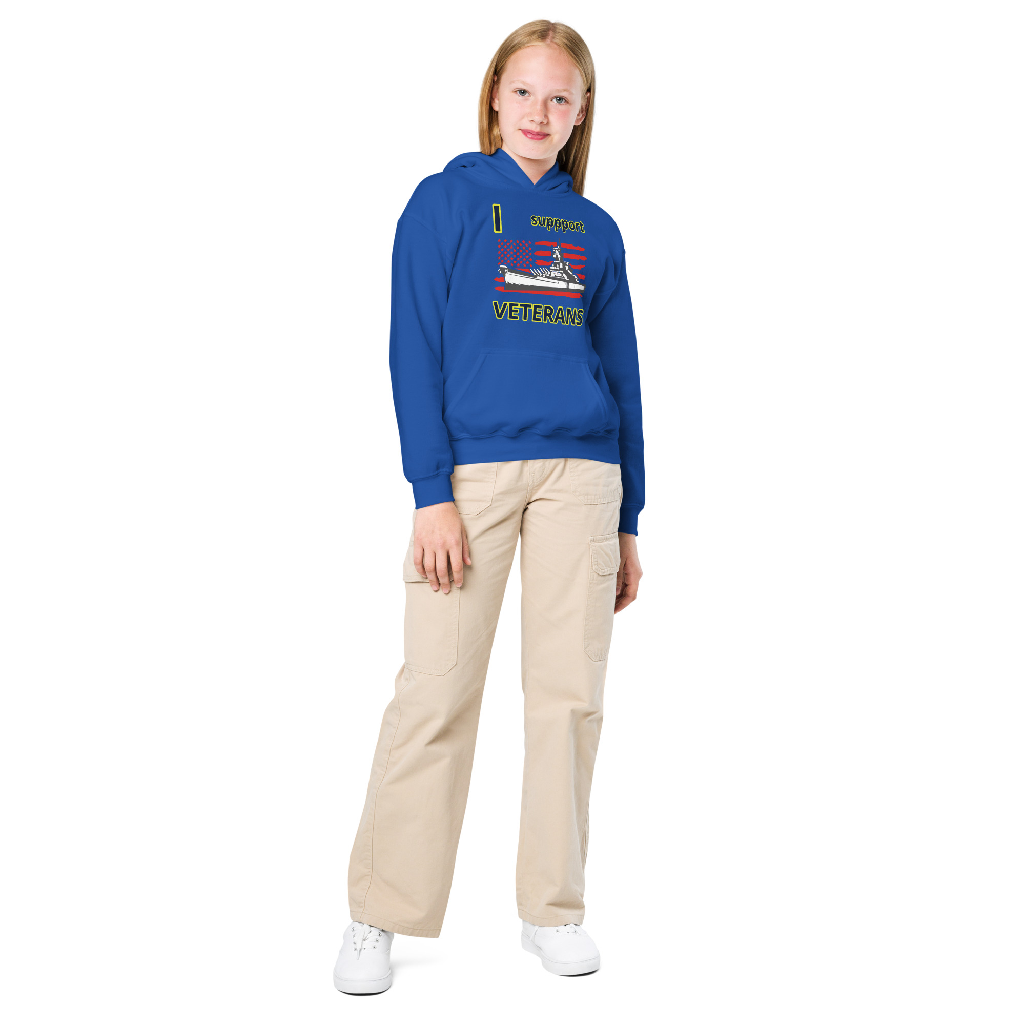 I SUPPORT VETERANS TOO SIKS Kids Fleece Hoodie - Image 13
