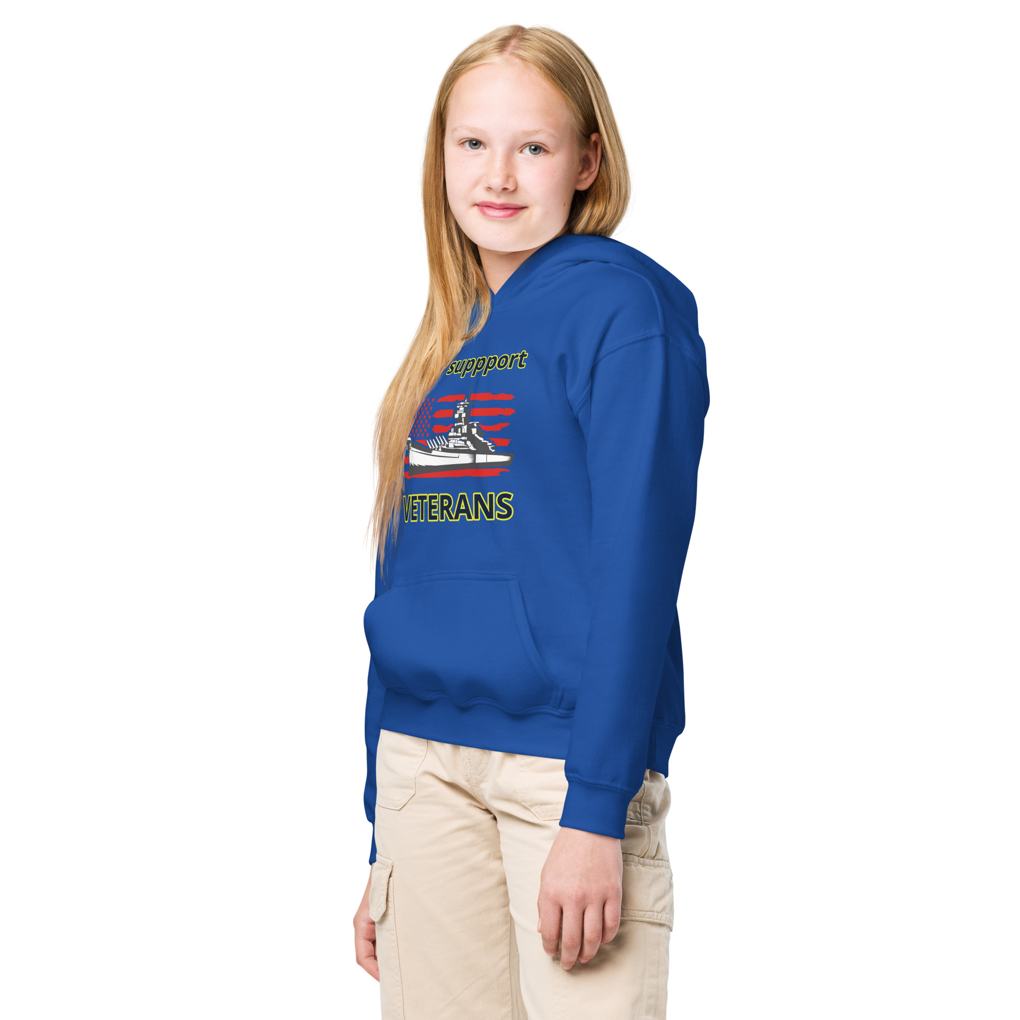 I SUPPORT VETERANS TOO SIKS Kids Fleece Hoodie - Image 14