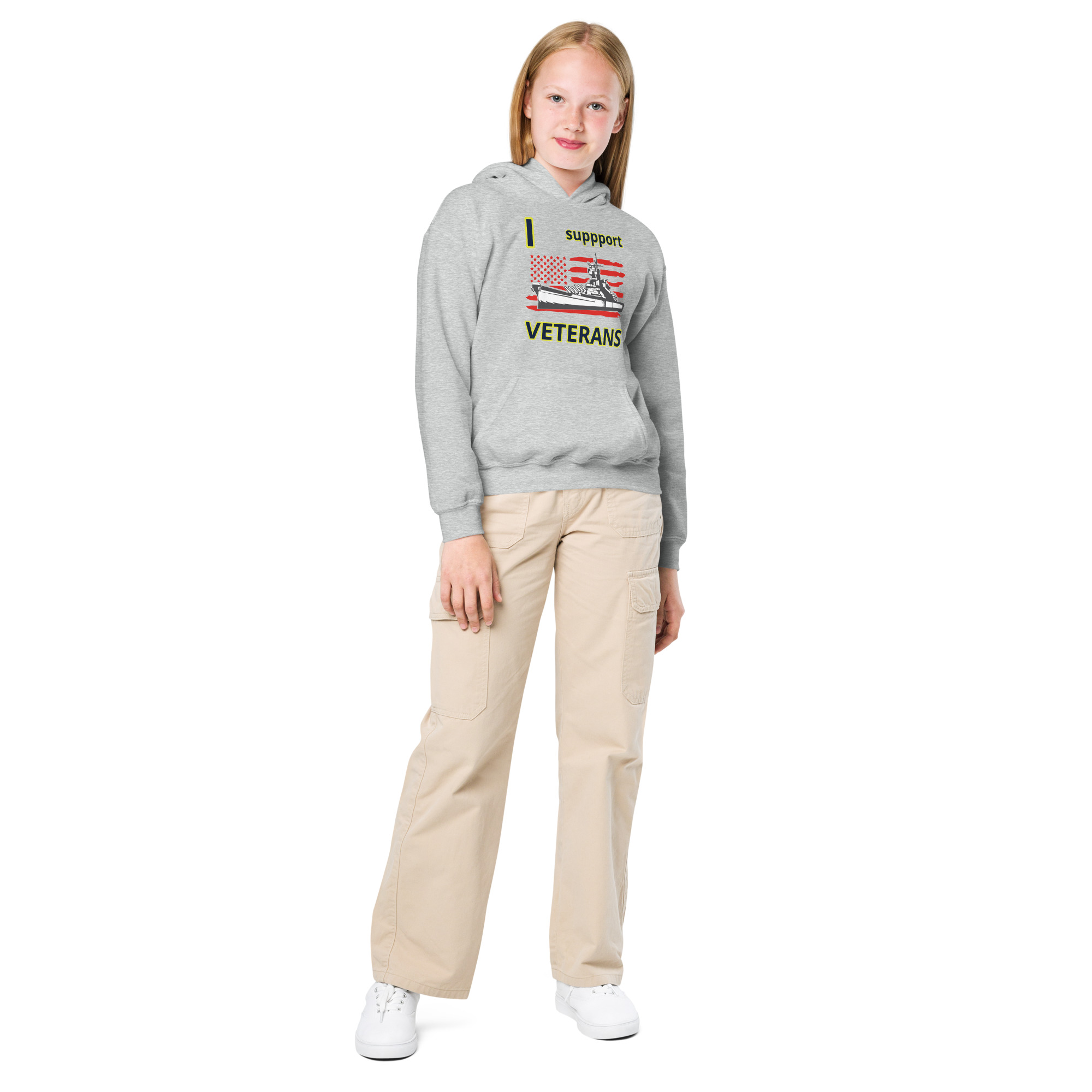 I SUPPORT VETERANS TOO SIKS Kids Fleece Hoodie - Image 21