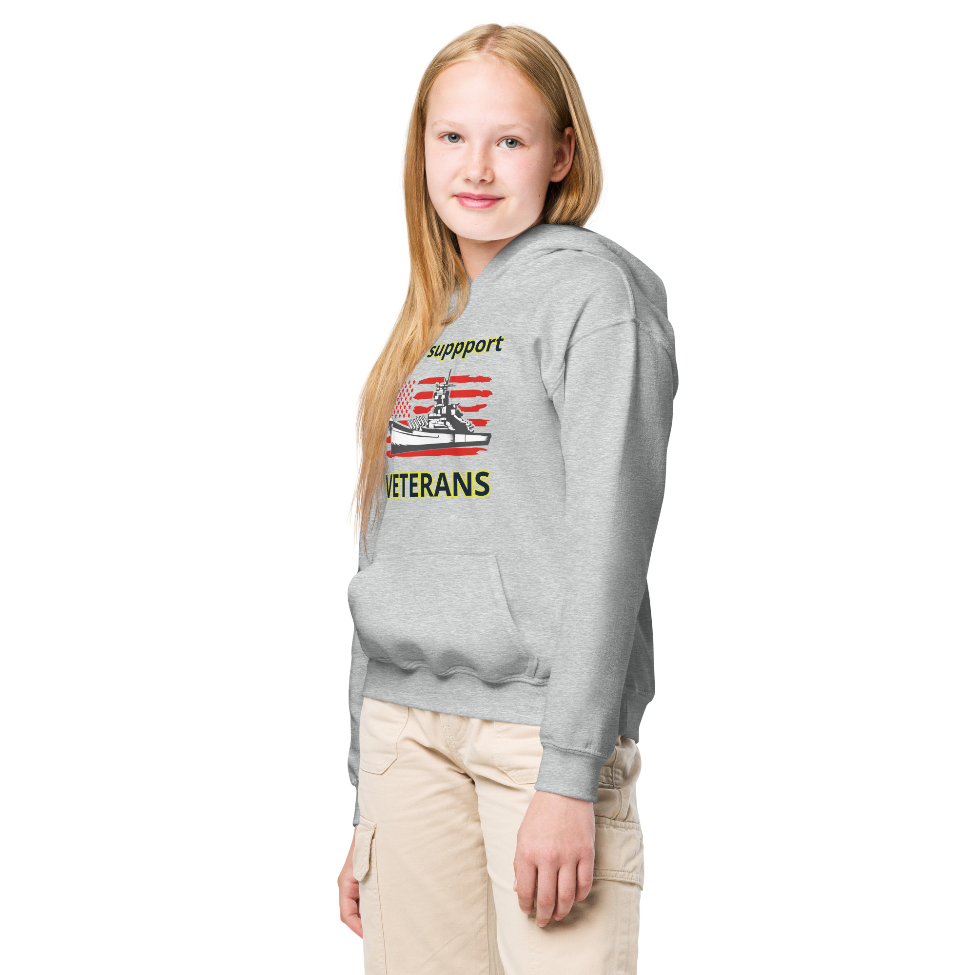 I SUPPORT VETERANS TOO SIKS Kids Fleece Hoodie - Image 22