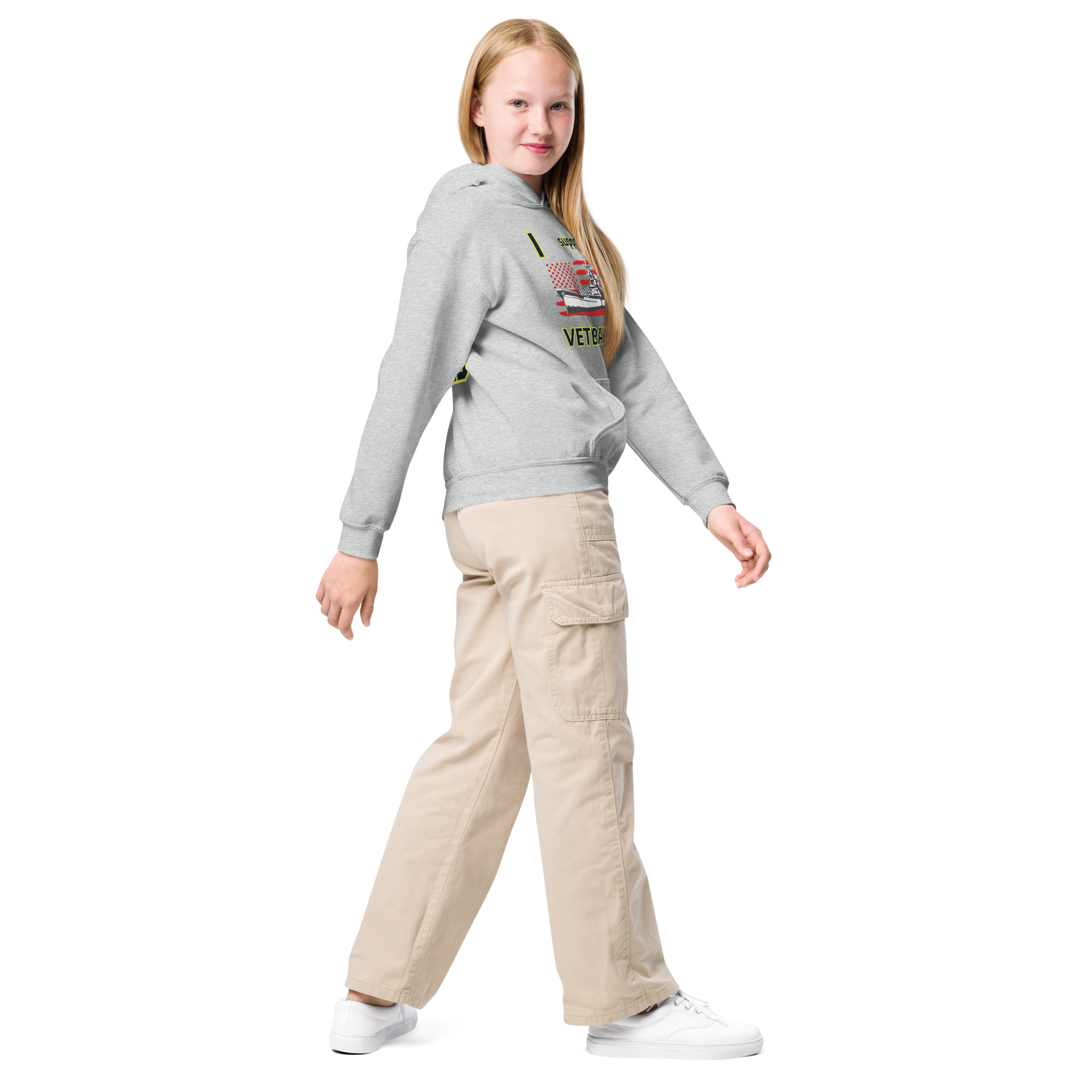 I SUPPORT VETERANS TOO SIKS Kids Fleece Hoodie - Image 23