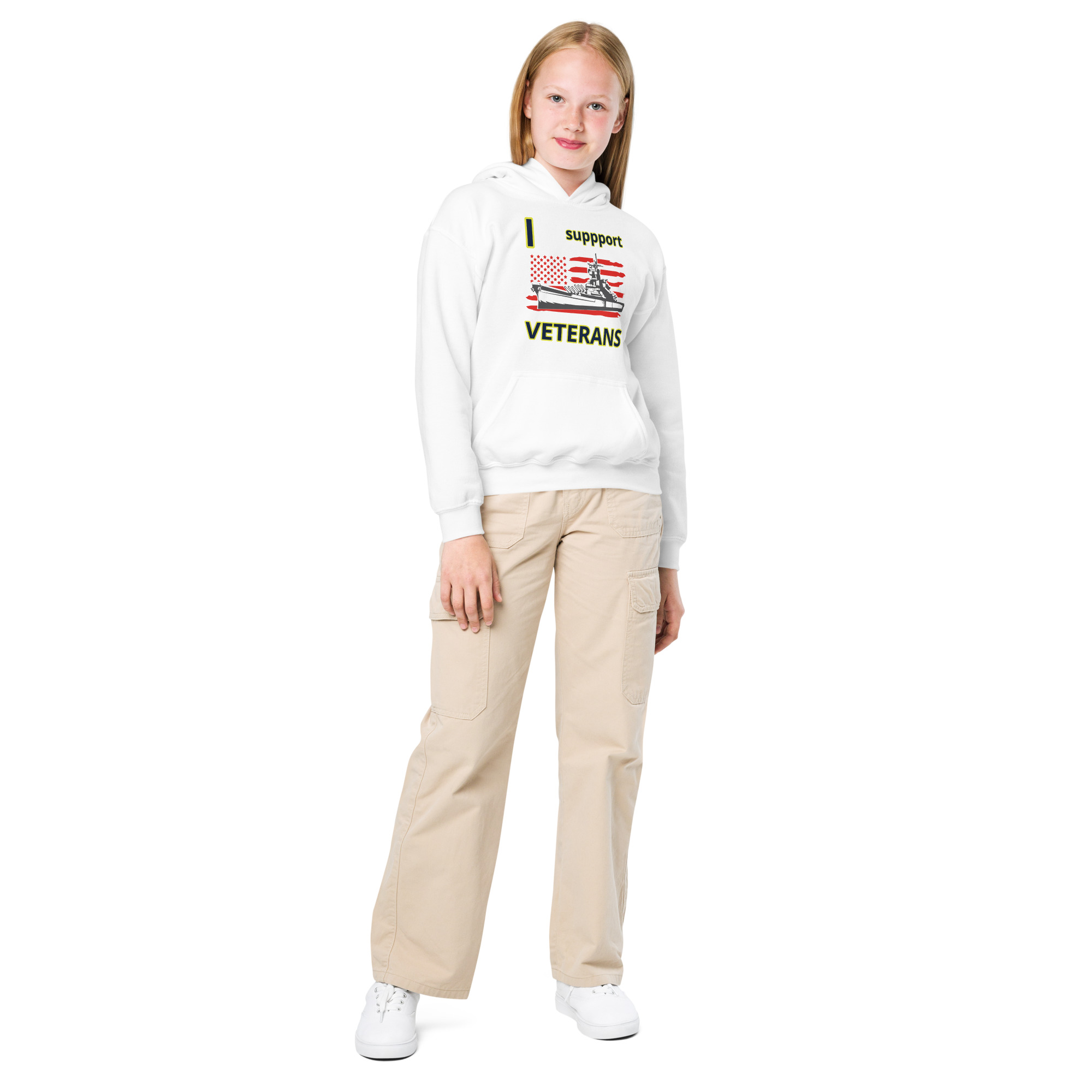 I SUPPORT VETERANS TOO SIKS Kids Fleece Hoodie - Image 25