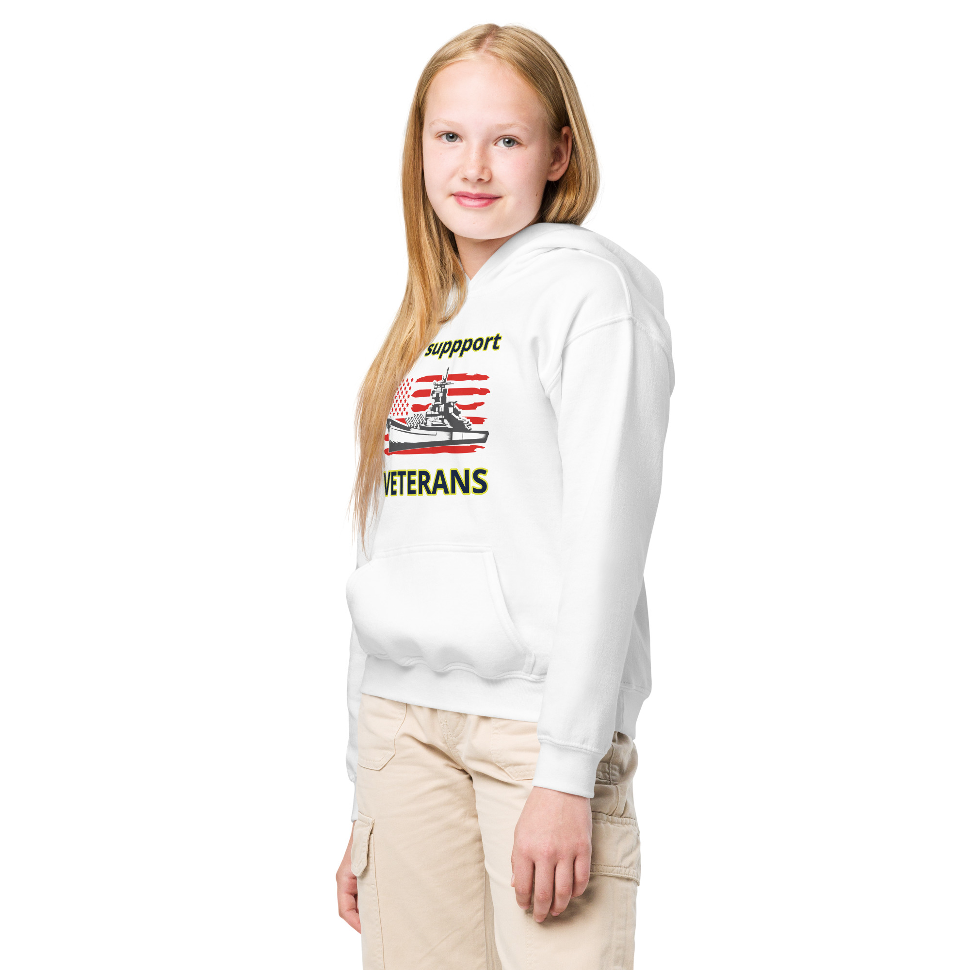I SUPPORT VETERANS TOO SIKS Kids Fleece Hoodie - Image 26
